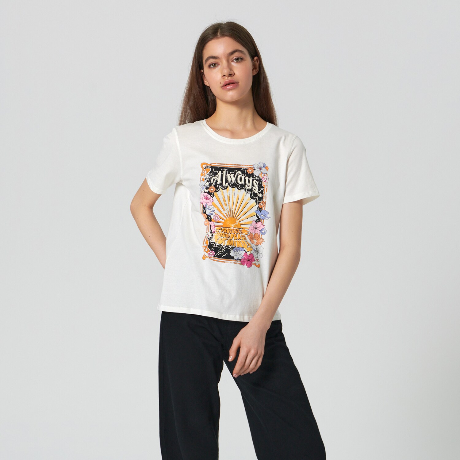Sinsay – Tricou cu imprimeu – Ivory All