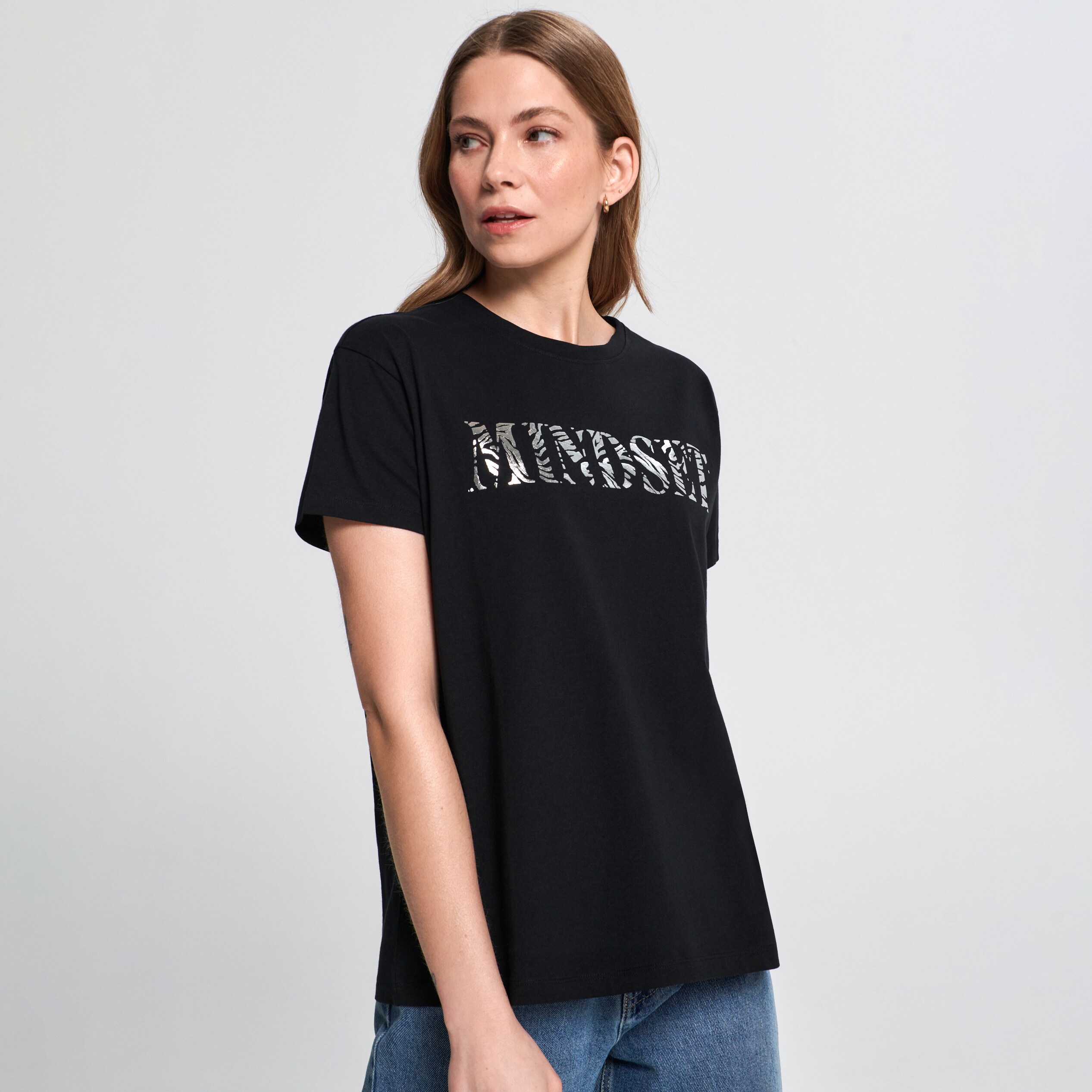 Sinsay - Tricou cu imprimeu - Negru