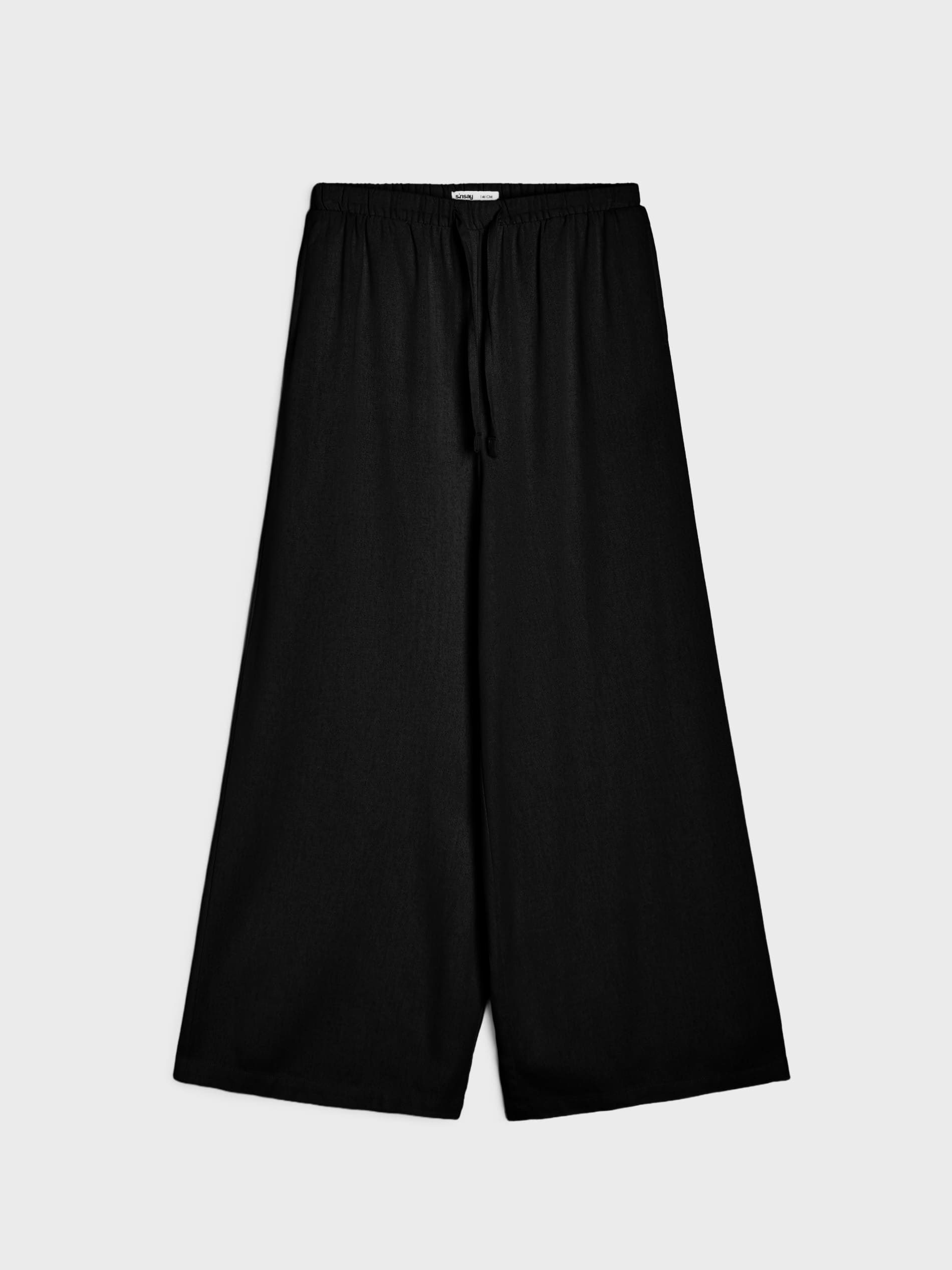 Sinsay - Spodnie oversize z wiskozy i domieszki lnu - czarny