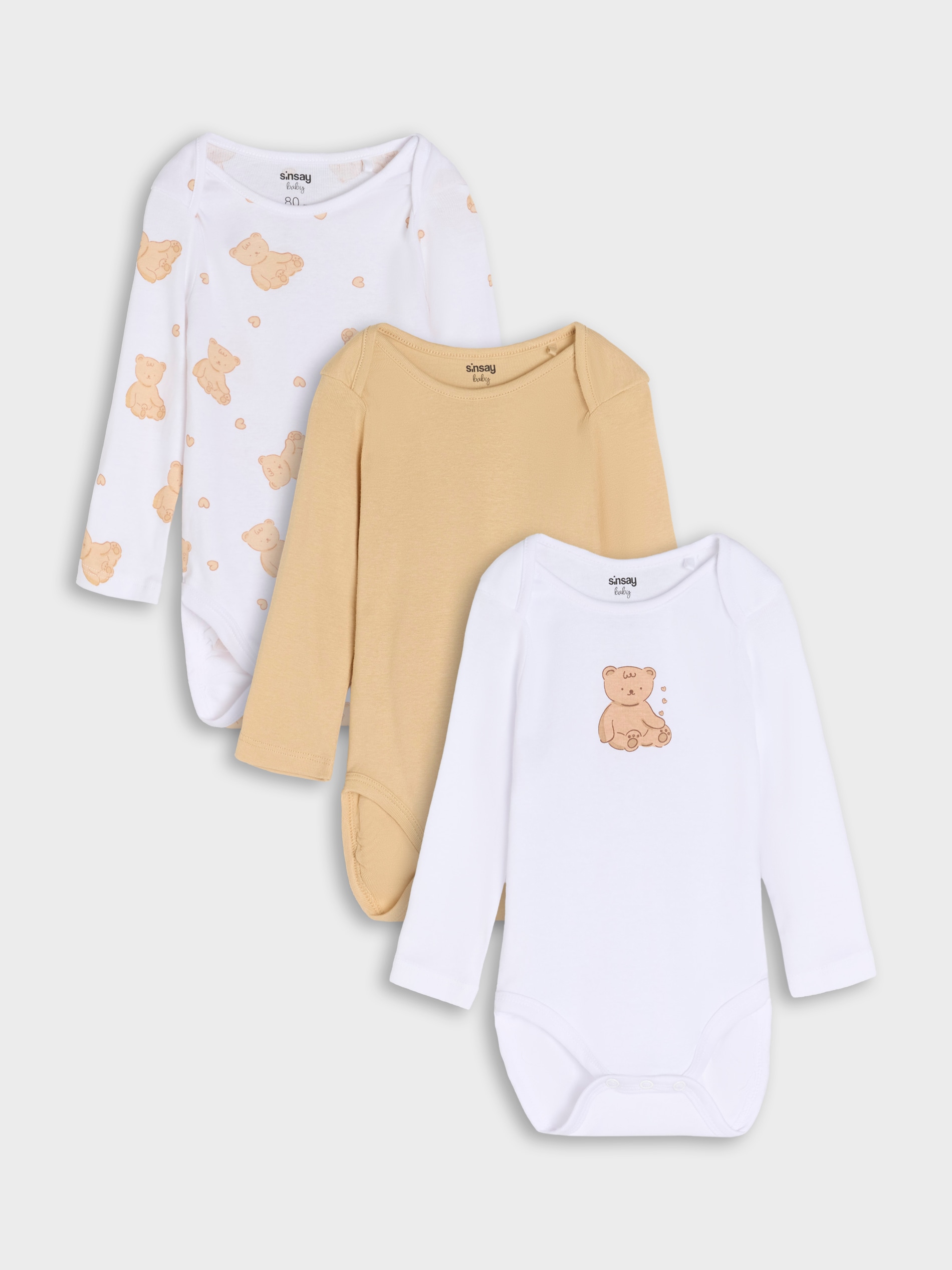 Sinsay - Body 3 pack z motywem misiów - biały