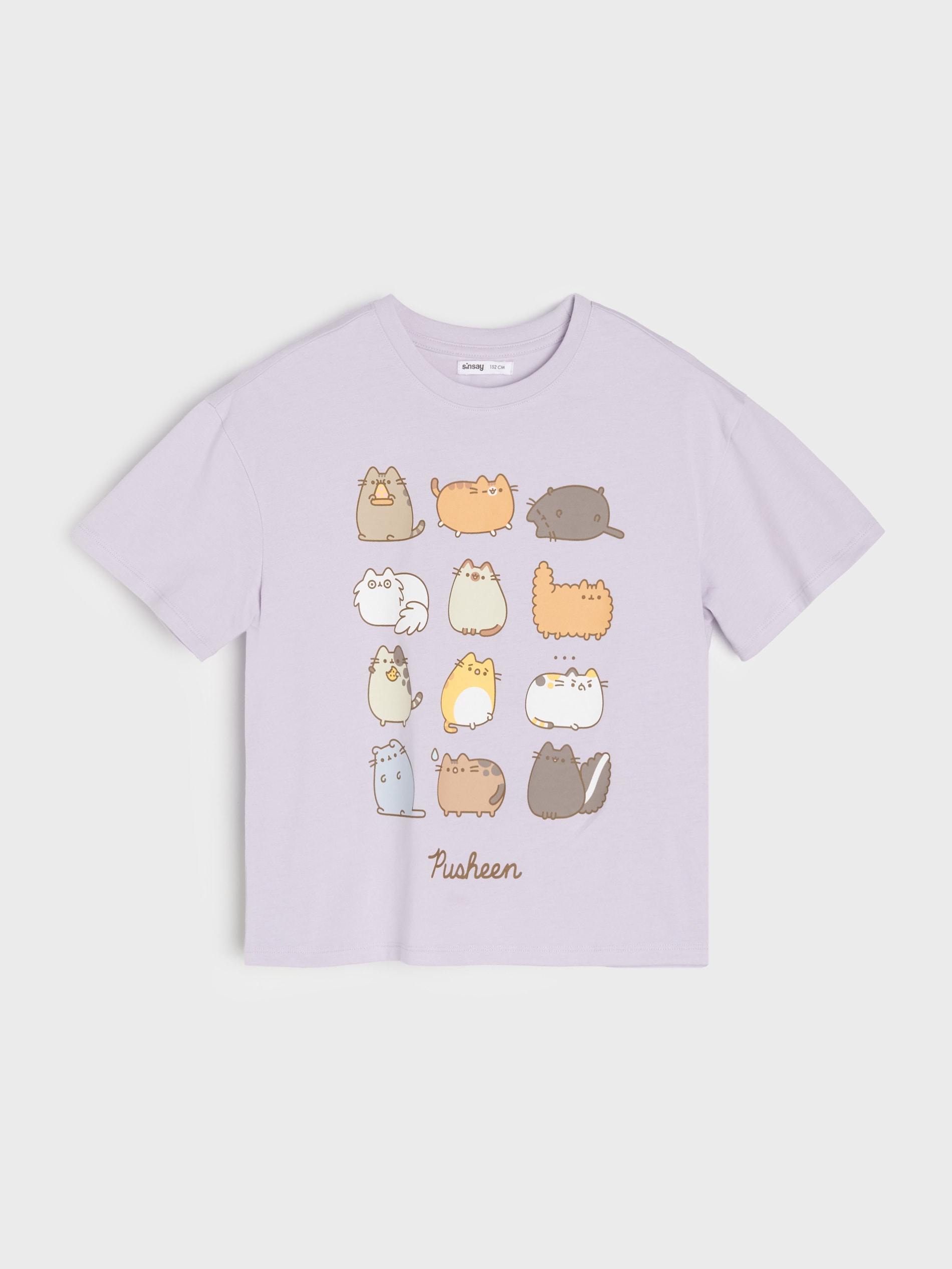Sinsay - Bawełniana koszulka z nadrukiem Pusheen the Cat - fioletowy