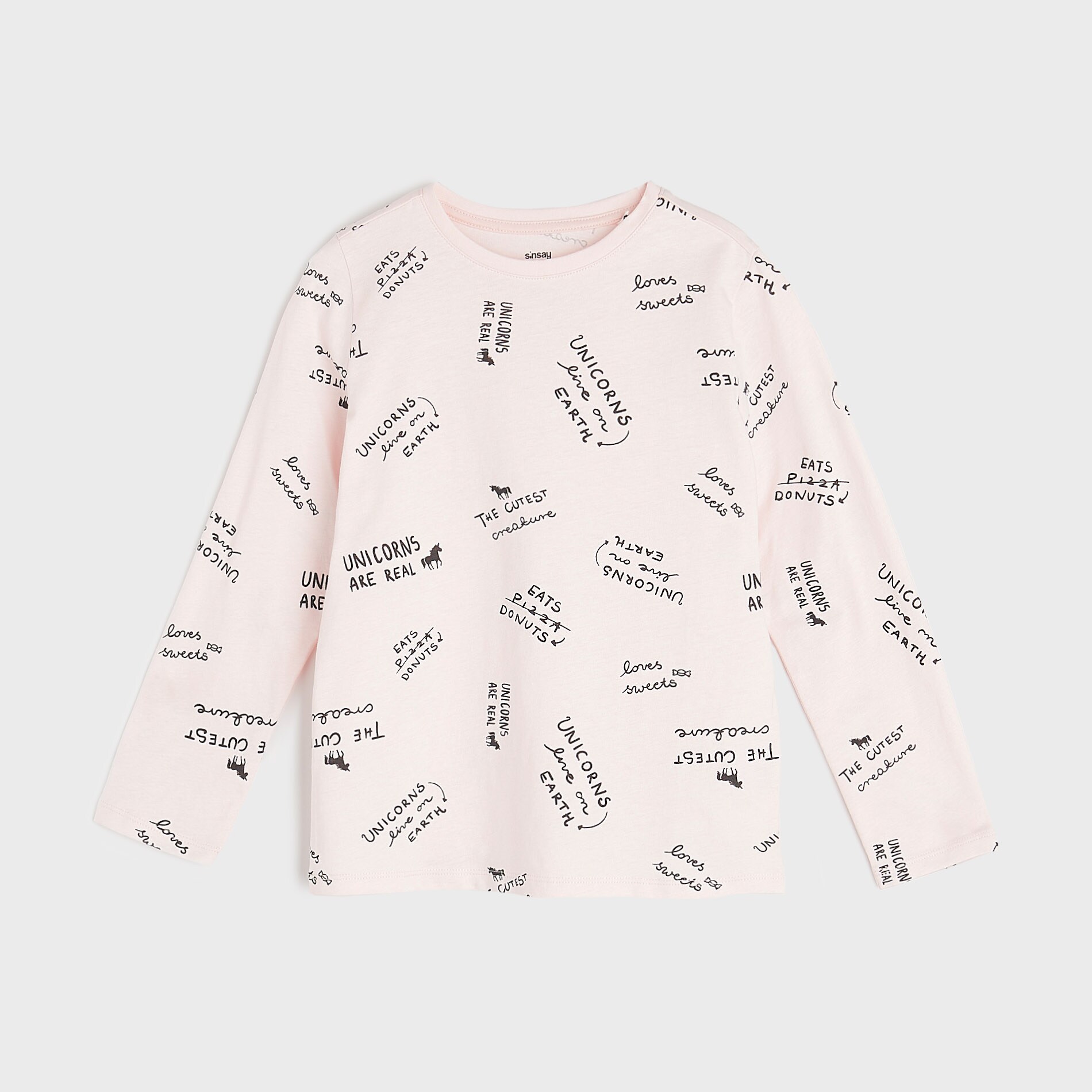 Sinsay – Tricou cu mânecă lungă și imprimeu – Roz