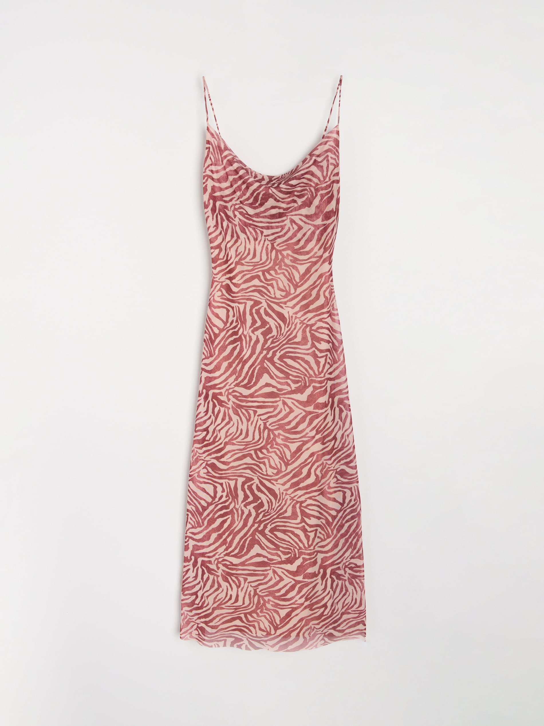 Sinsay - Φόρεμα midi με τιράντες και σχέδιο ζέβρας - burgundy φωτογραφία