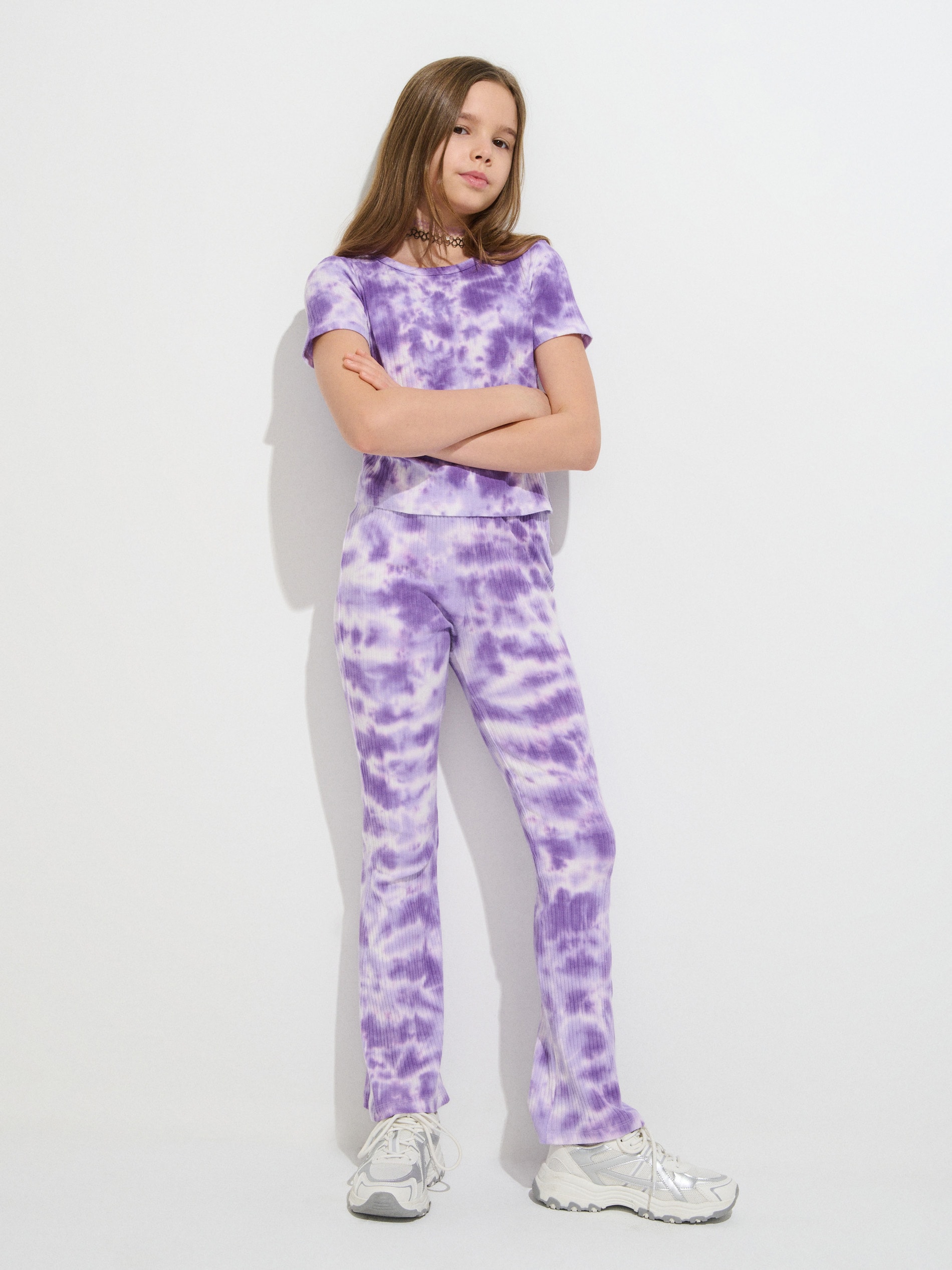 Sinsay - Legginsy flare ze wzorem tie dye - fioletowy