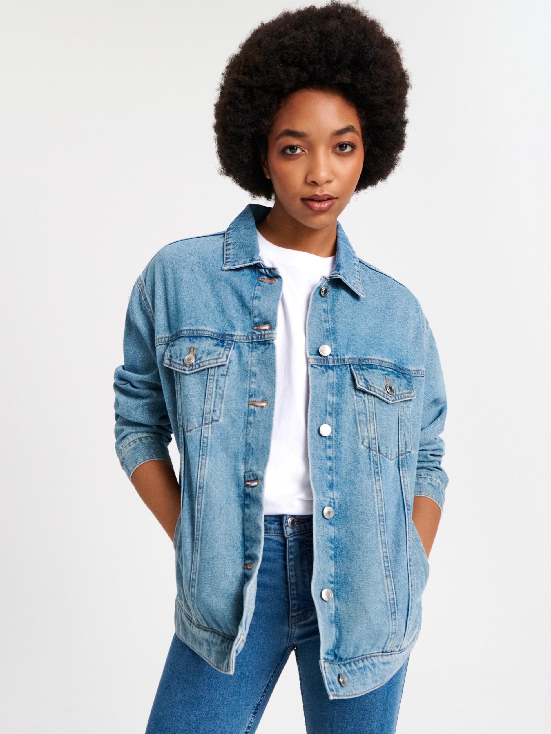 Sinsay - Kurtka jeansowa oversize - niebieski