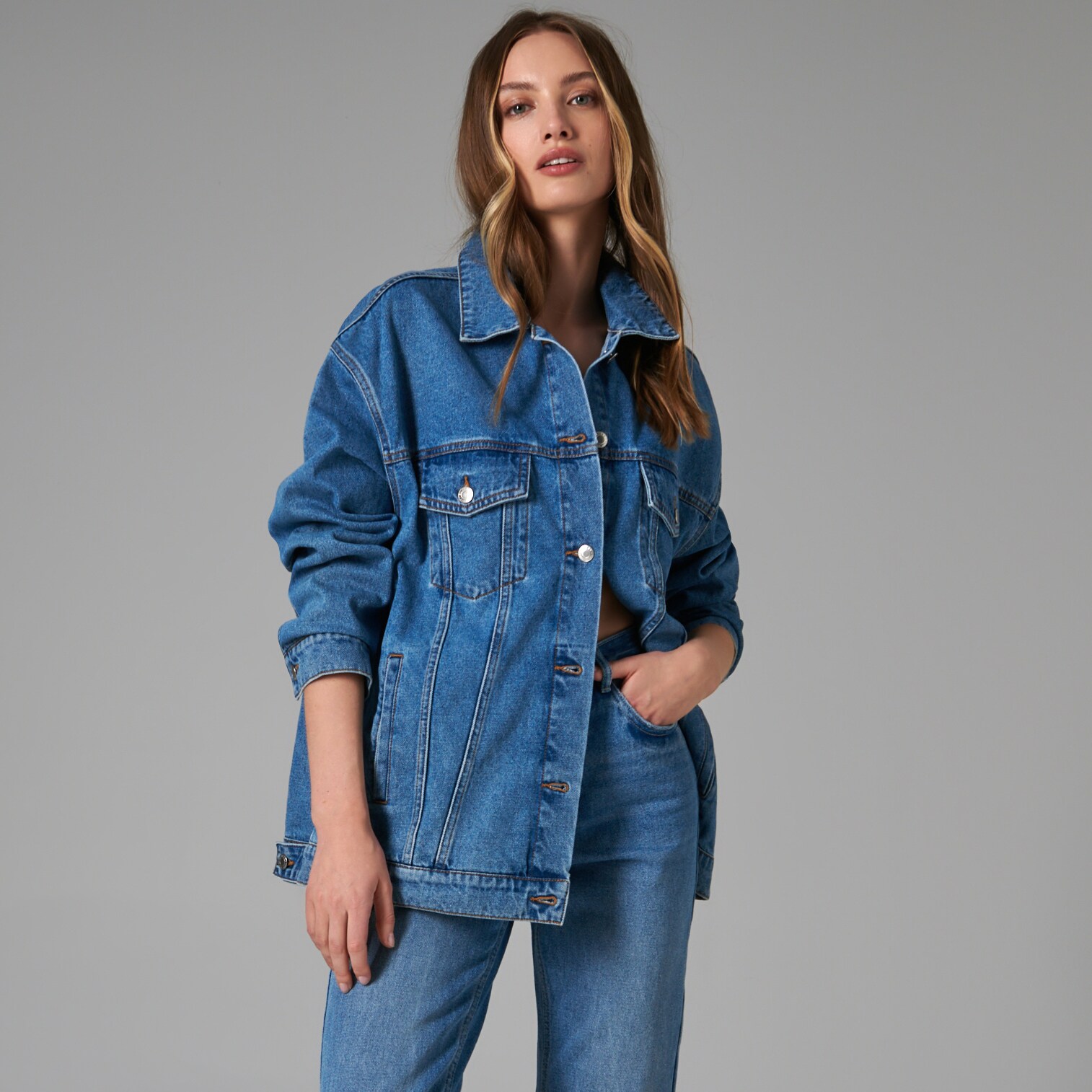 Sinsay - Geacă din denim, oversized - Albastru