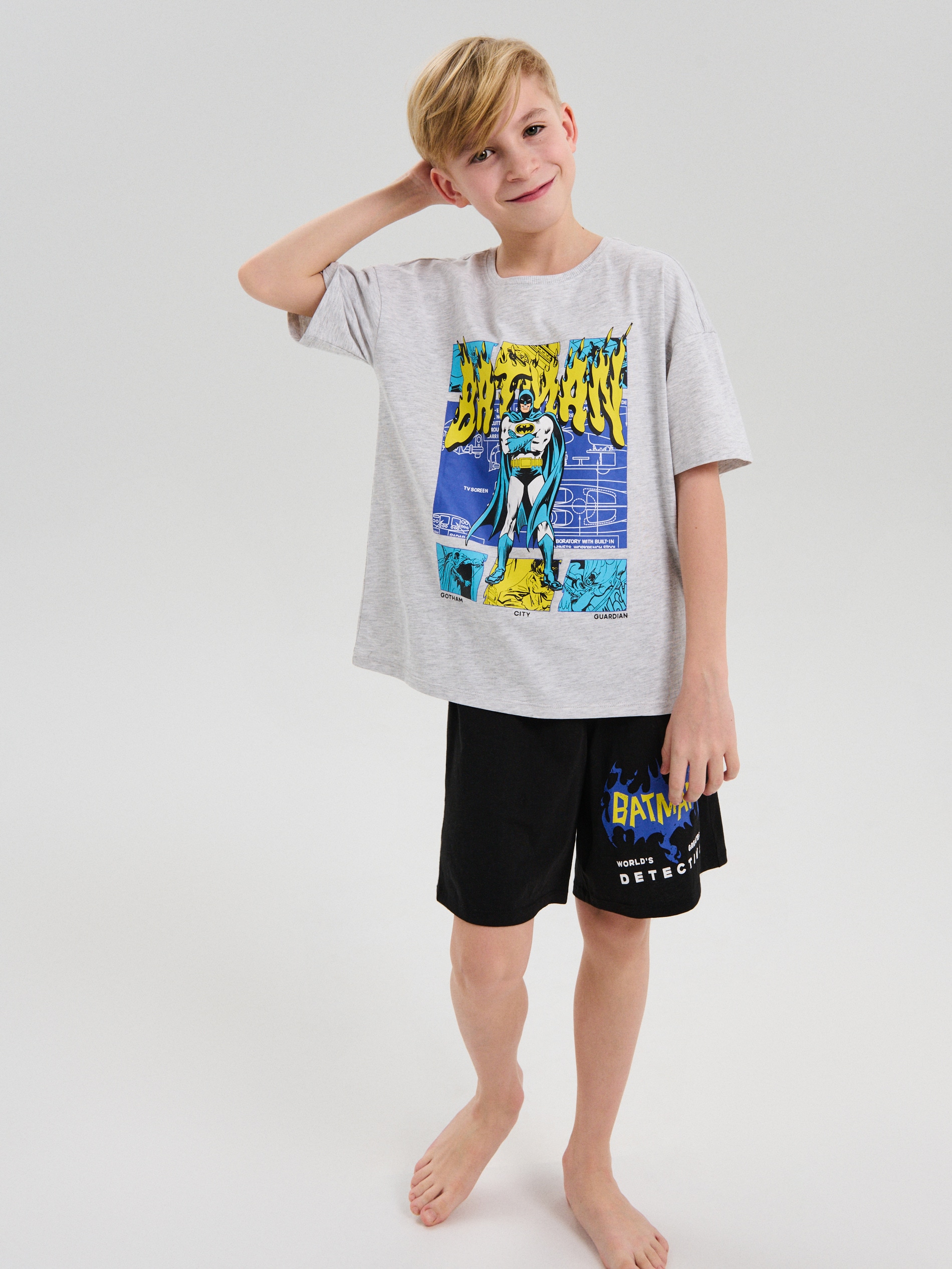 Sinsay - Piżama dwuczęściowa oversize z domieszką wiskozy Batman - szary