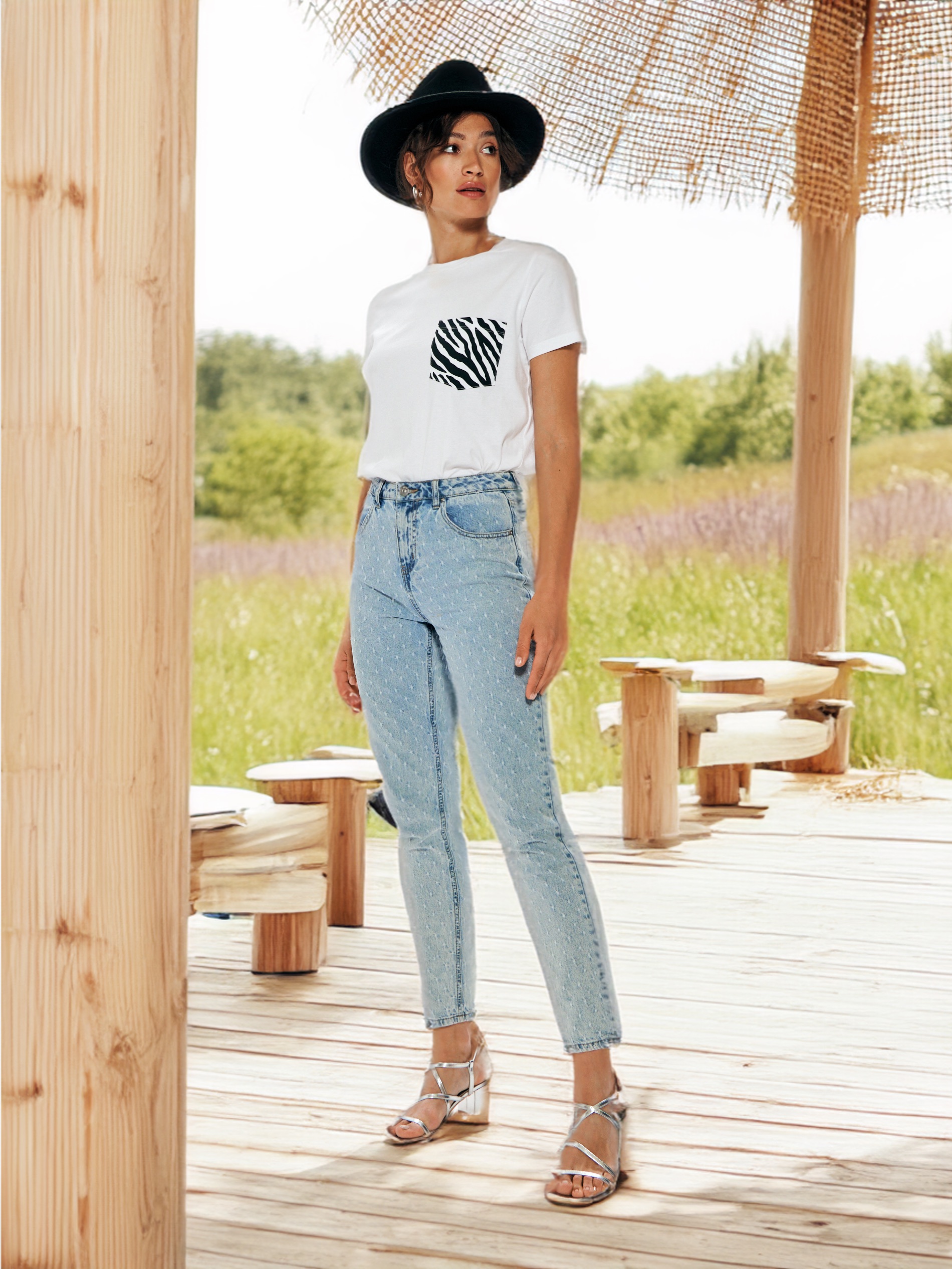 Sinsay - Jeansy mom high waist - niebieski