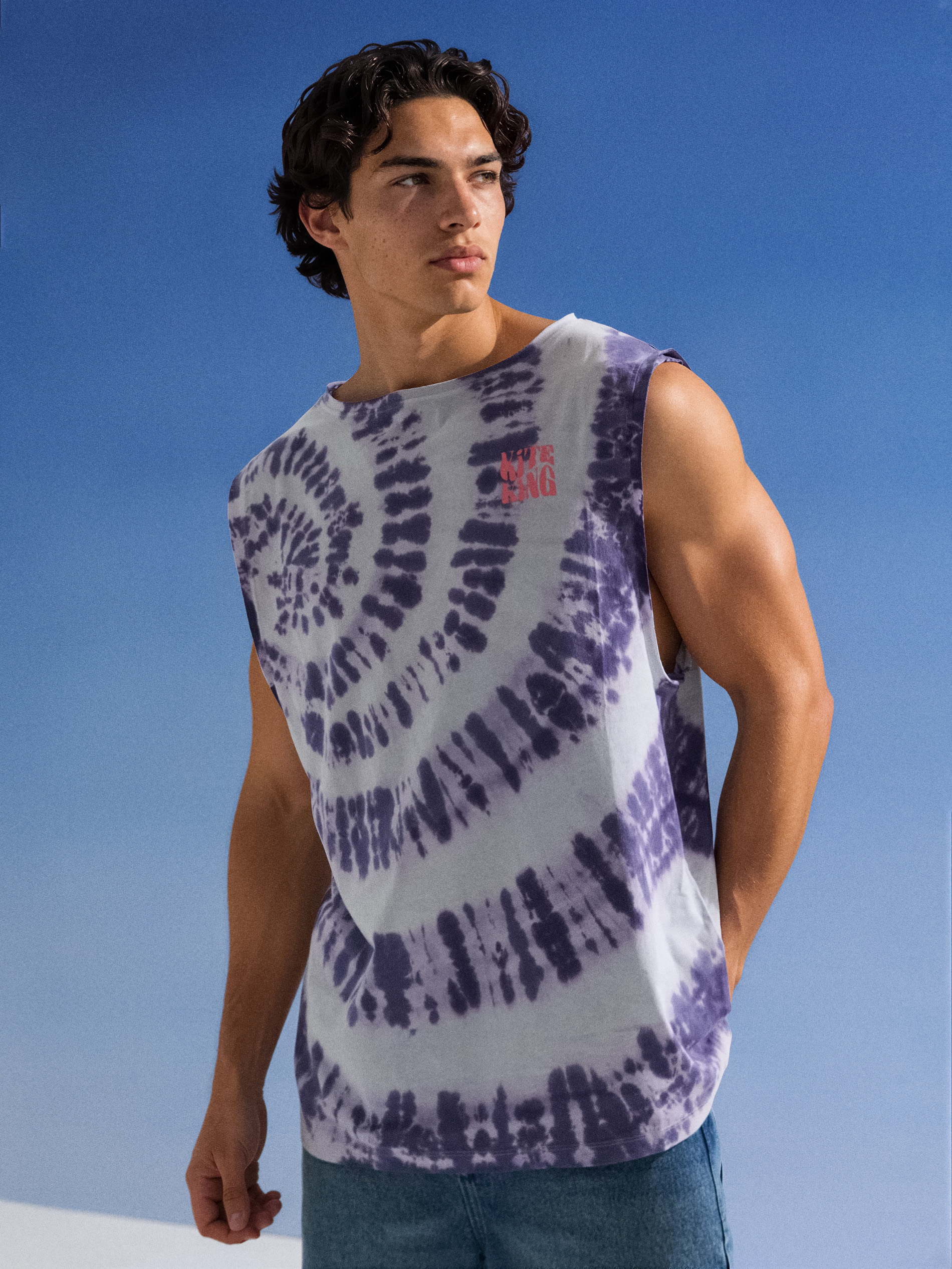 Sinsay - Bawełniany tank top ze wzorem tie dye - błękitny