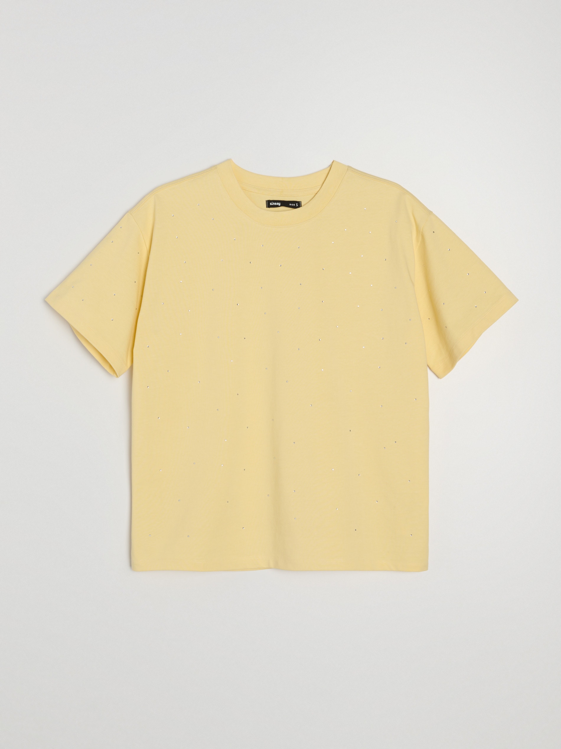 Sinsay - Bawełniana koszulka z cyrkoniami - żółty
