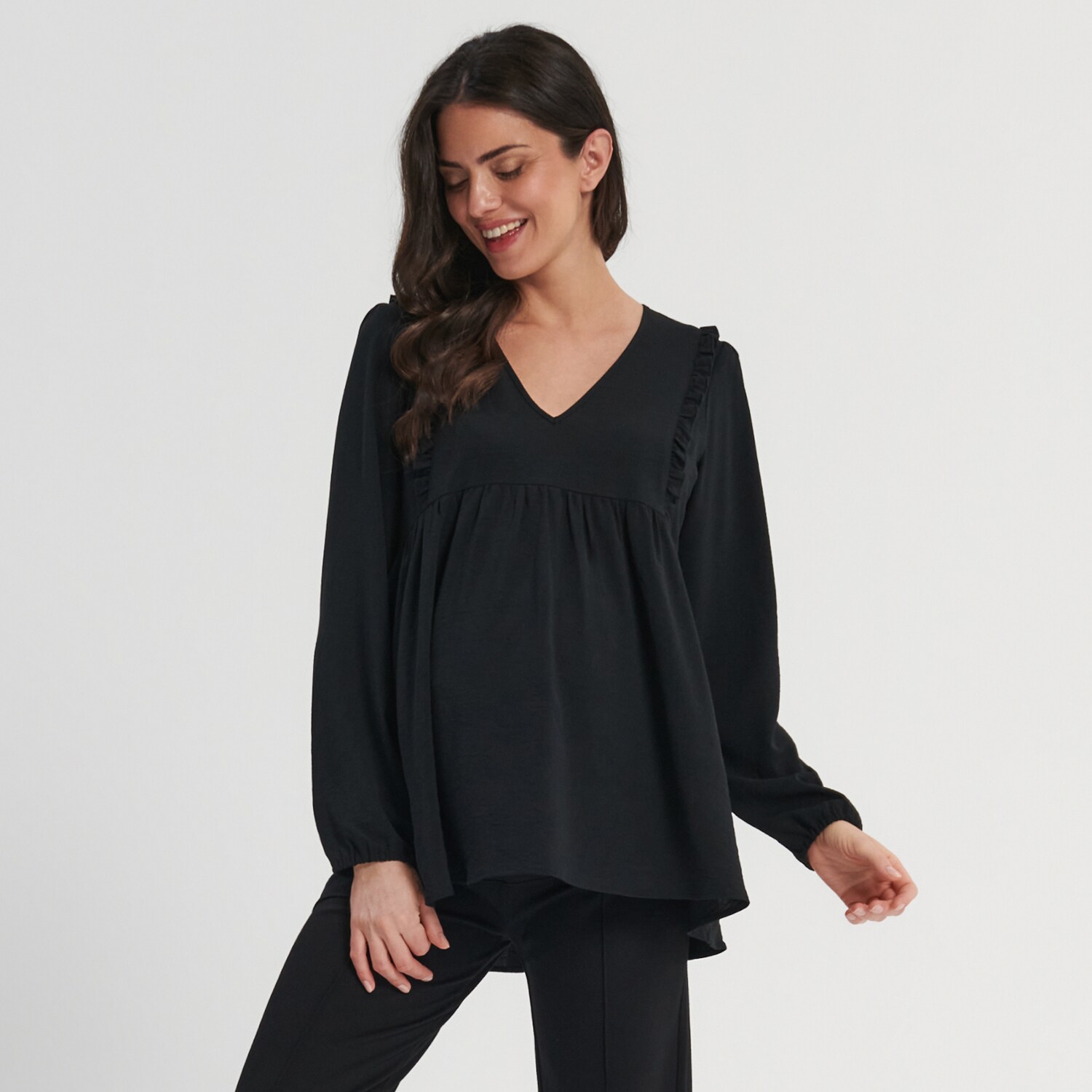 Sinsay - Bluza MAMA cu volanase - Negru