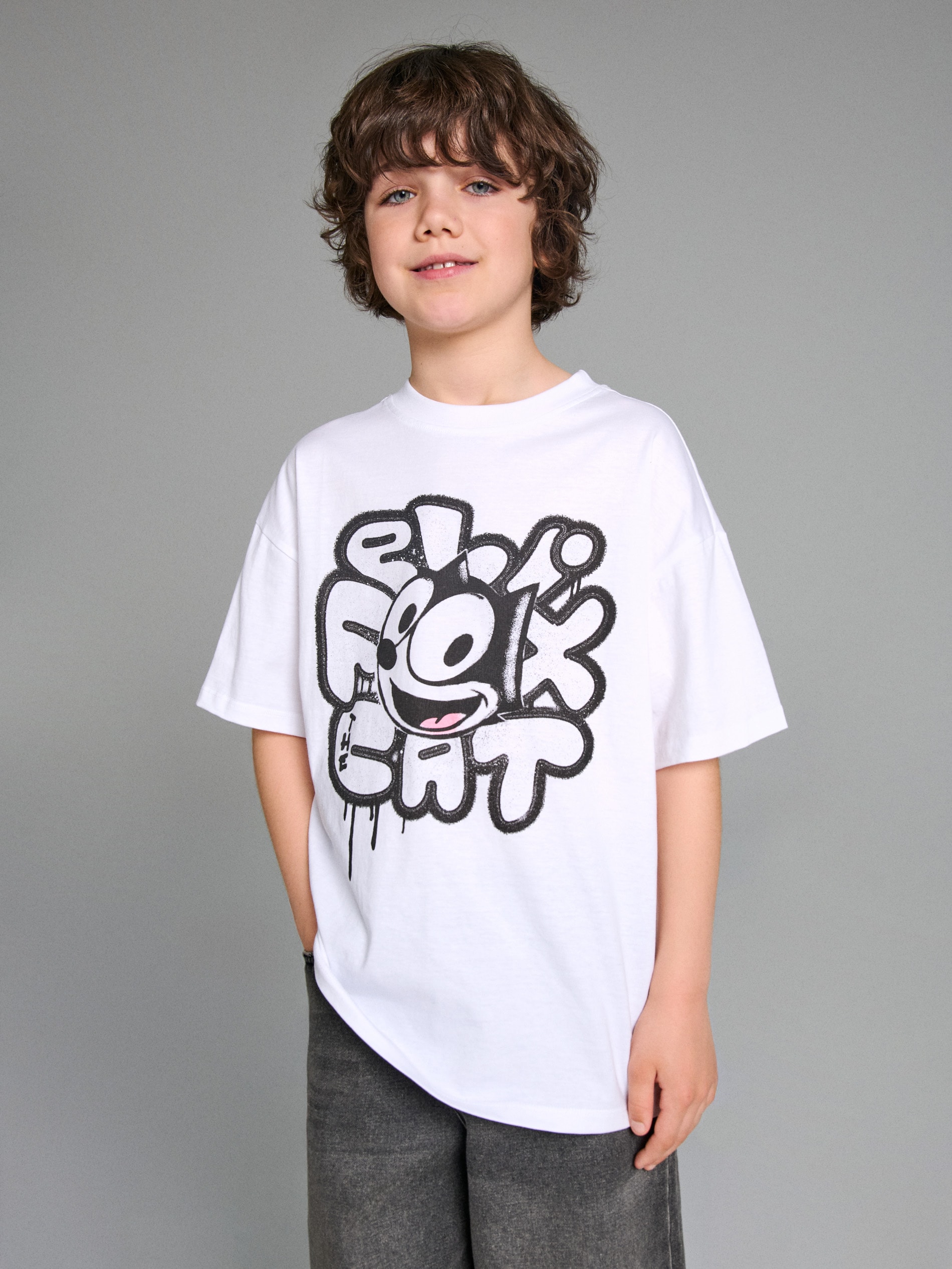 Sinsay - Koszulka z nadrukiem Felix the Cat - biały