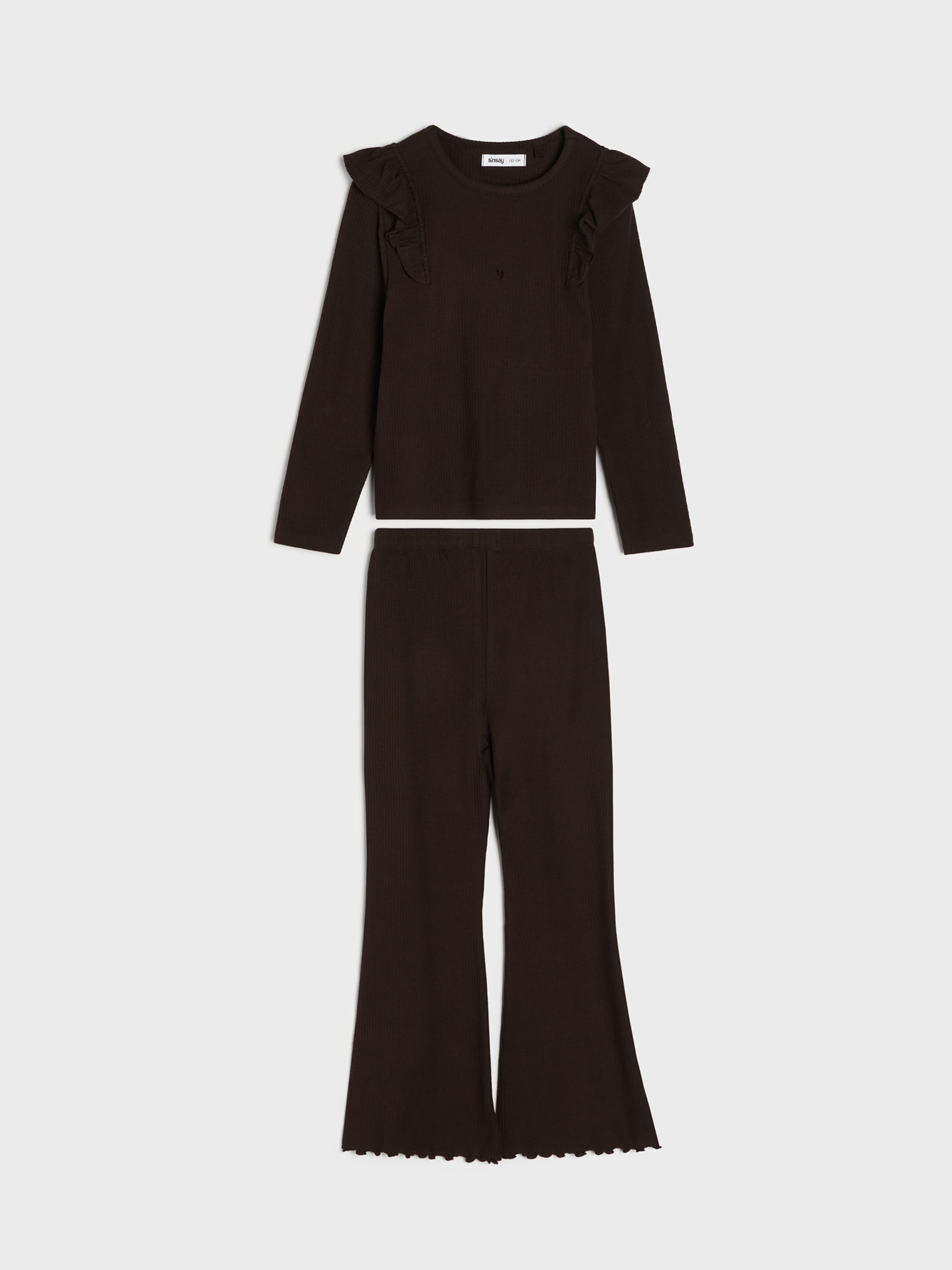 Sinsay - Bawełniany komplet: koszulka i spodnie - brązowy