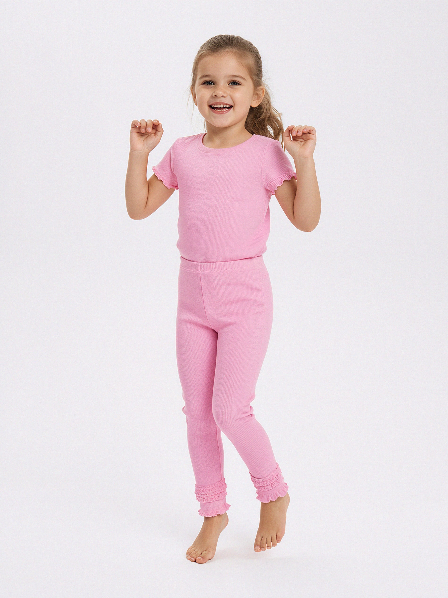 Sinsay - Prążkowane legginsy z falbankami - różowy