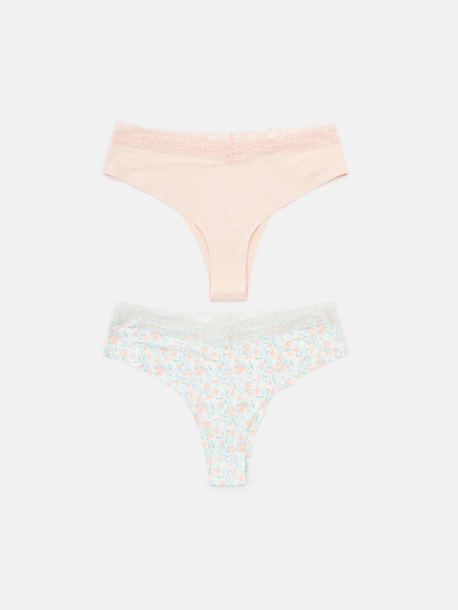Sinsay - Majtki brazyliany z koronką 2 pack - wielobarwny