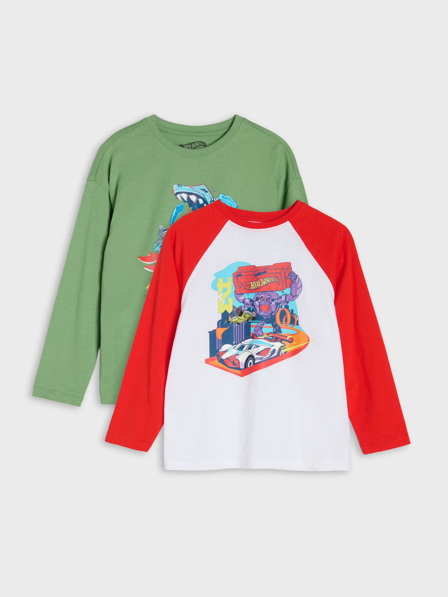 Sinsay - Bawełniane koszulki z nadrukiem 2 pack Hot Wheels - wielobarwny