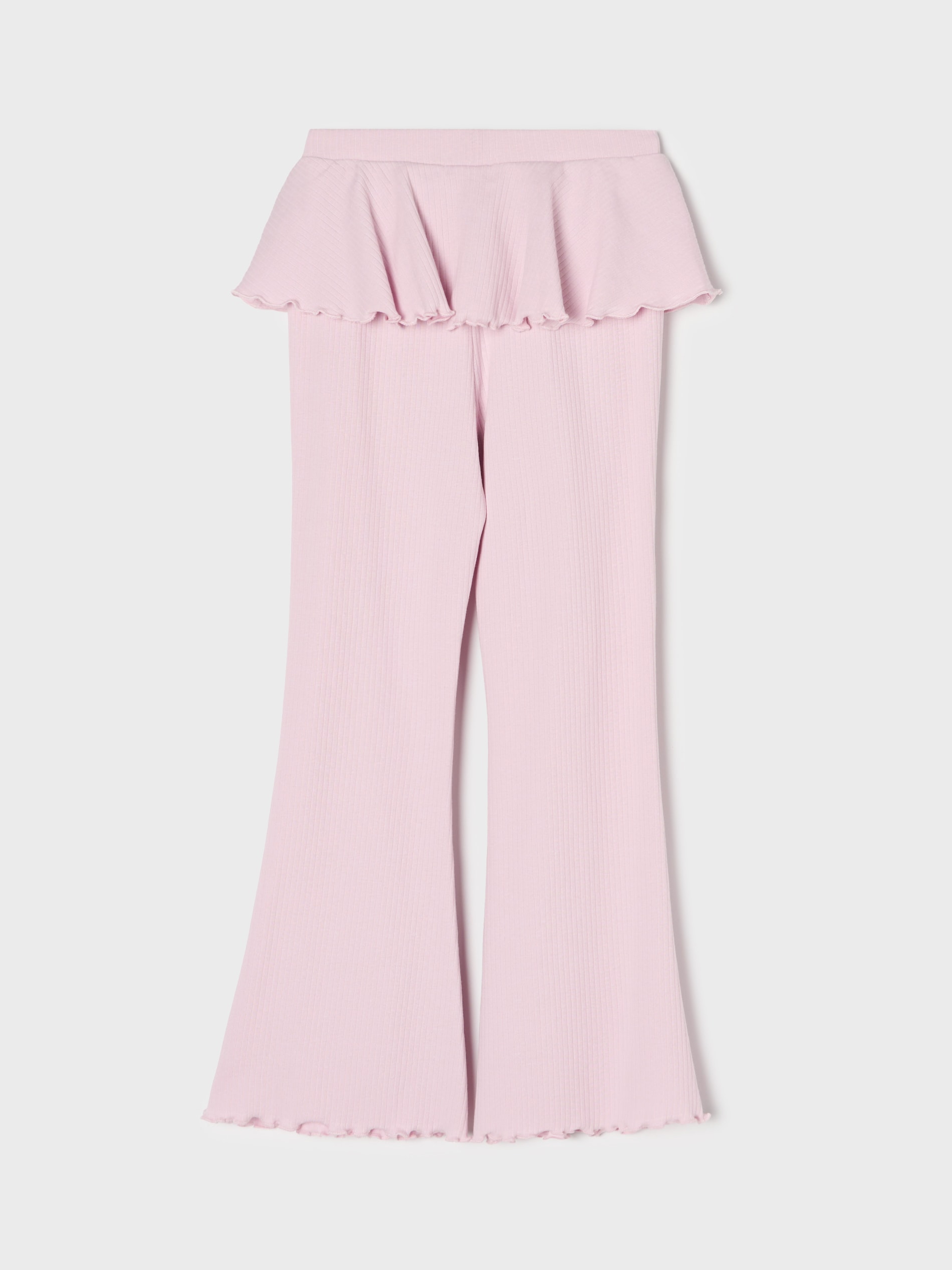 Sinsay - Prążkowane spodnie flare z ozdobną falbanką - różowy
