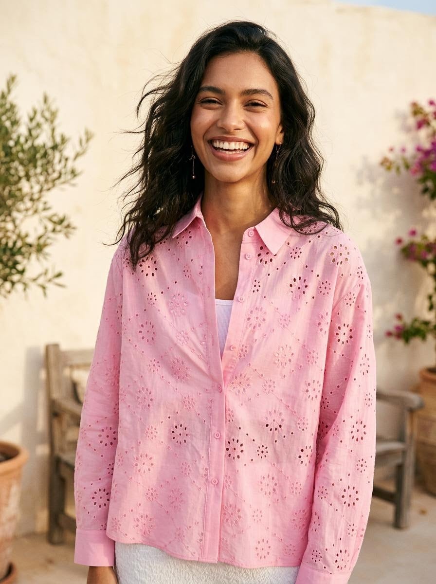 Sinsay - Ażurowa koszula - różowy