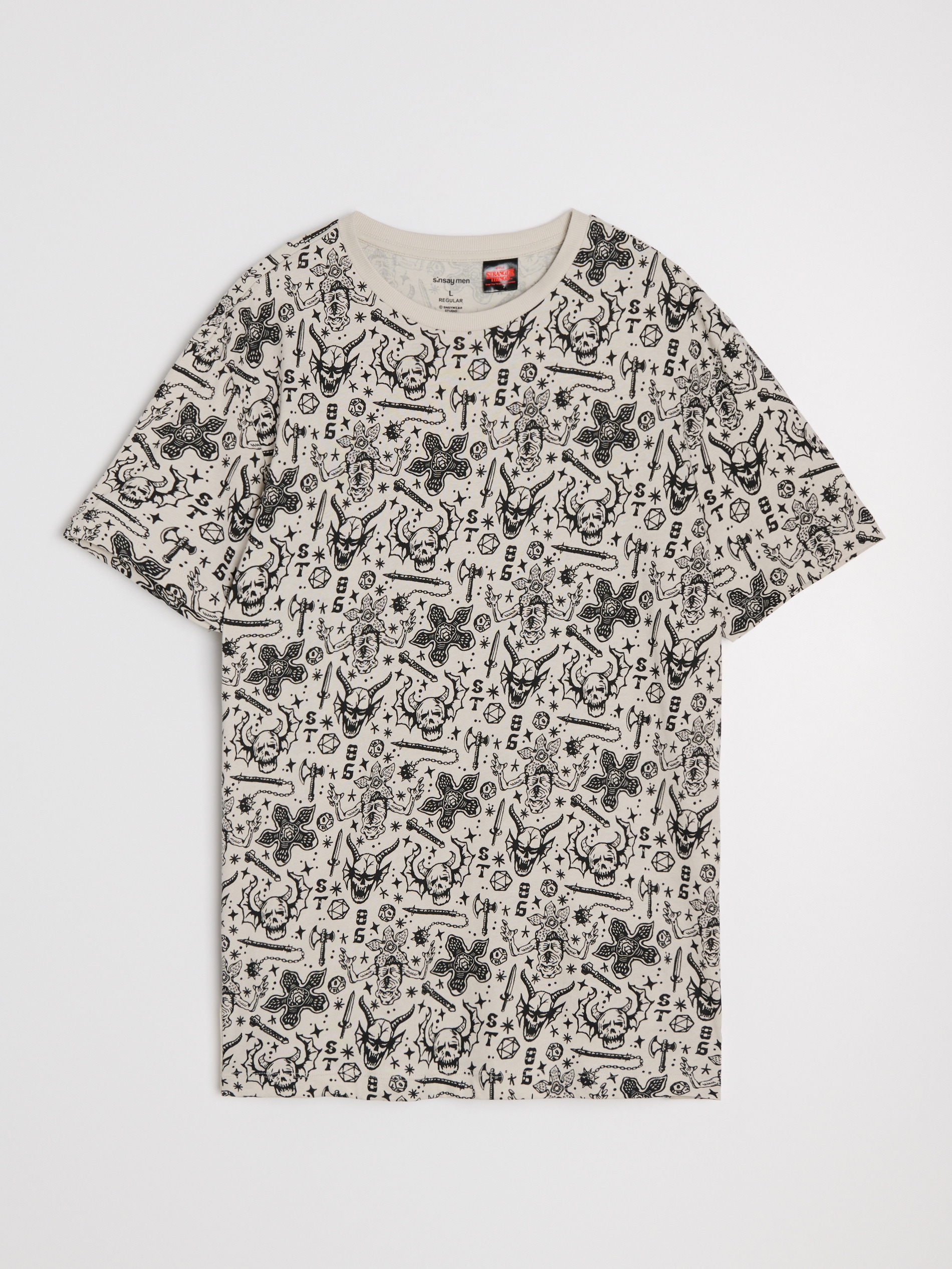 Sinsay - Μπλουζάκι με κοντό μανίκι Stranger Things - κρεμ φωτογραφία