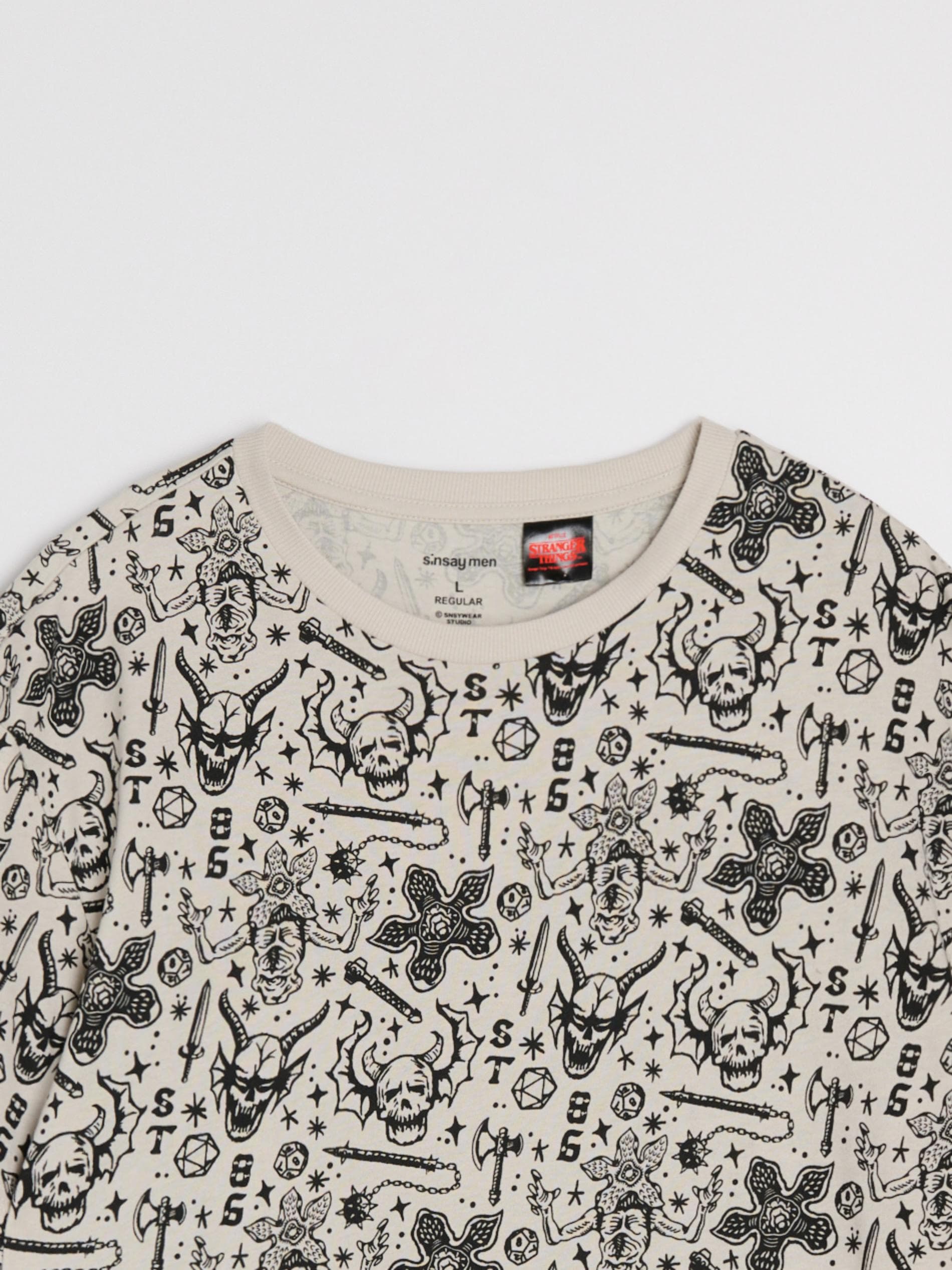 Sinsay - Μπλουζάκι με κοντό μανίκι Stranger Things - κρεμ φωτογραφία