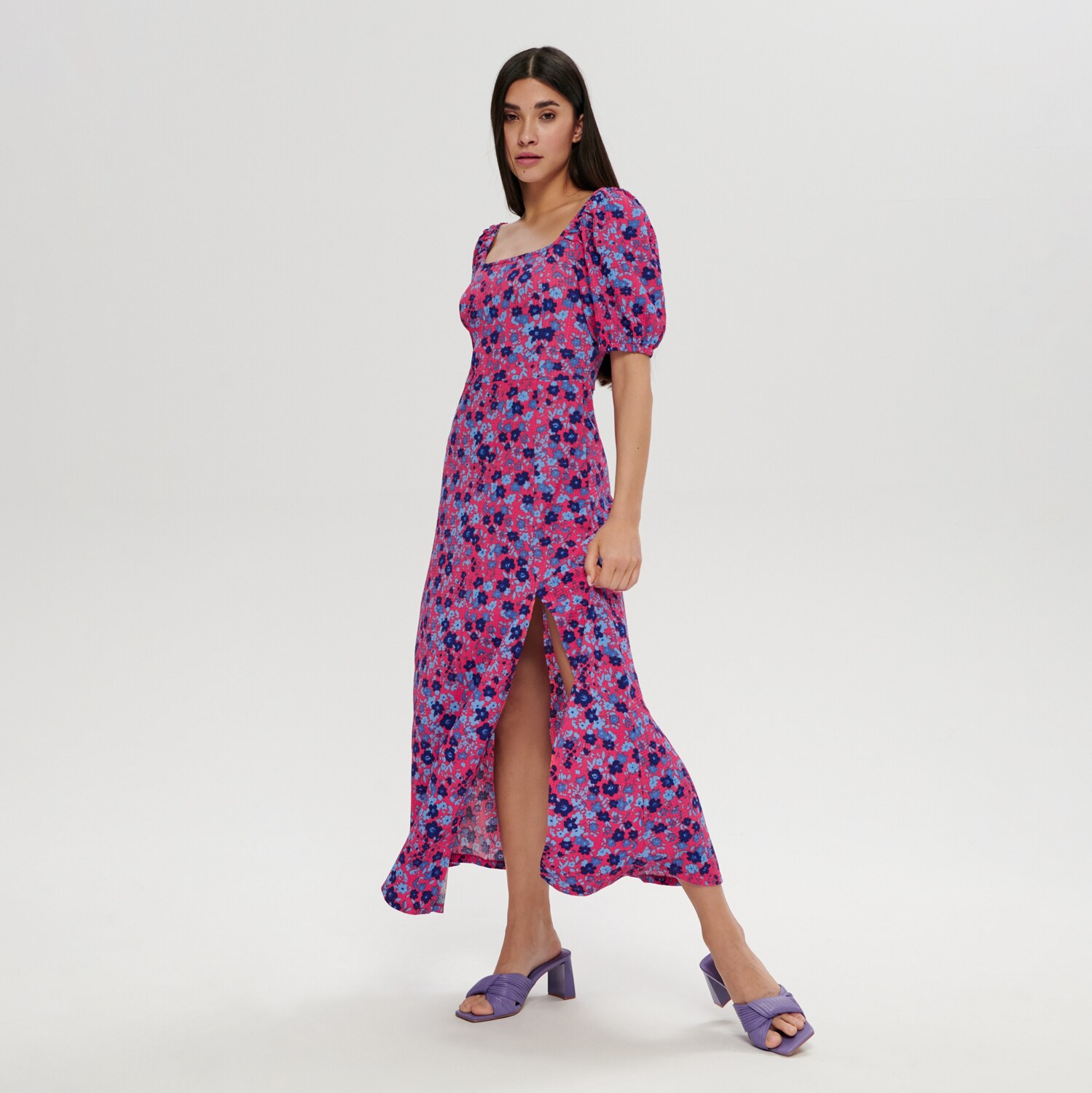 Sinsay - Rochie maxi cu imprimeu floral - Albastru