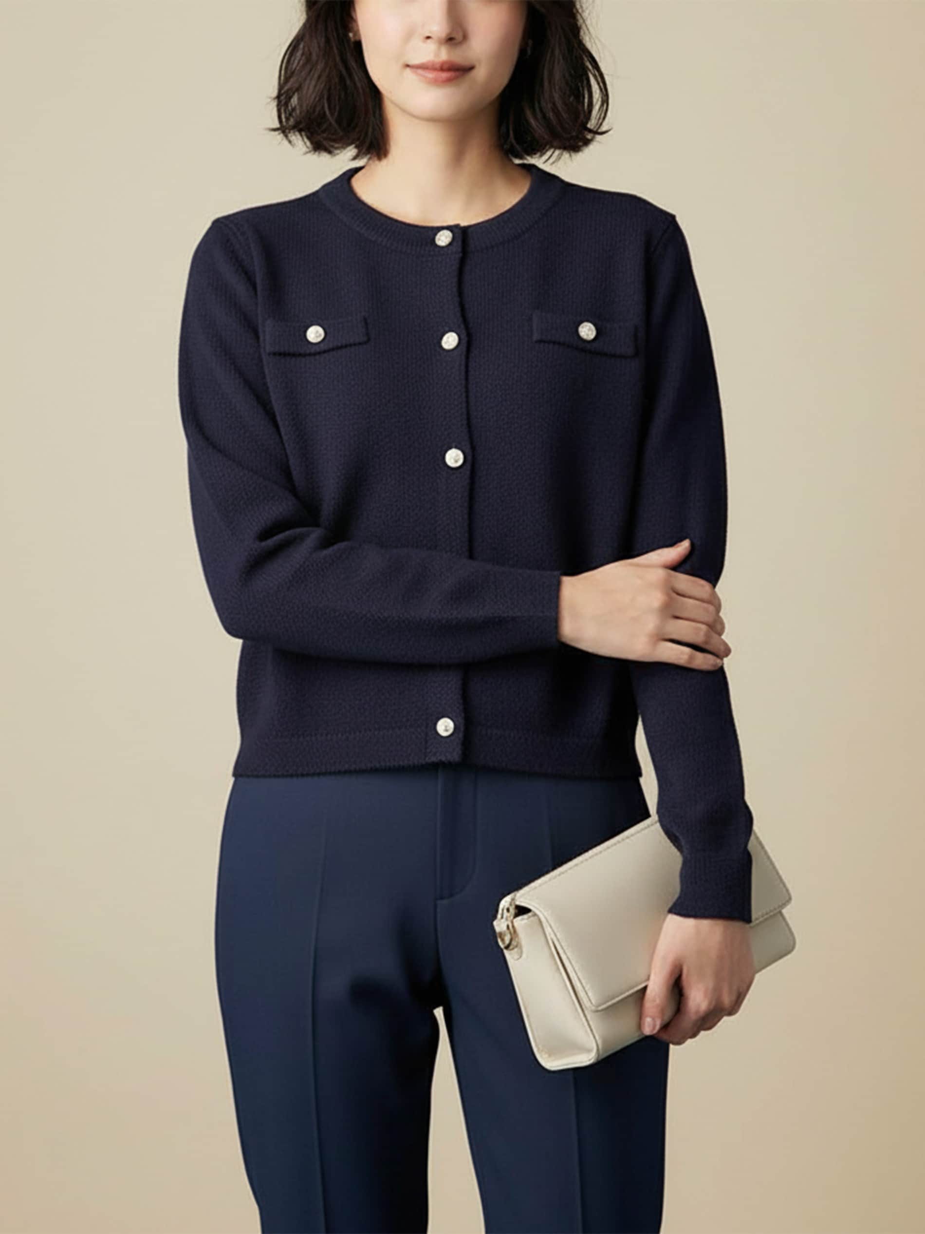 Sinsay - Akrylowy kardigan z kieszeniami piersiowymi - granatowy