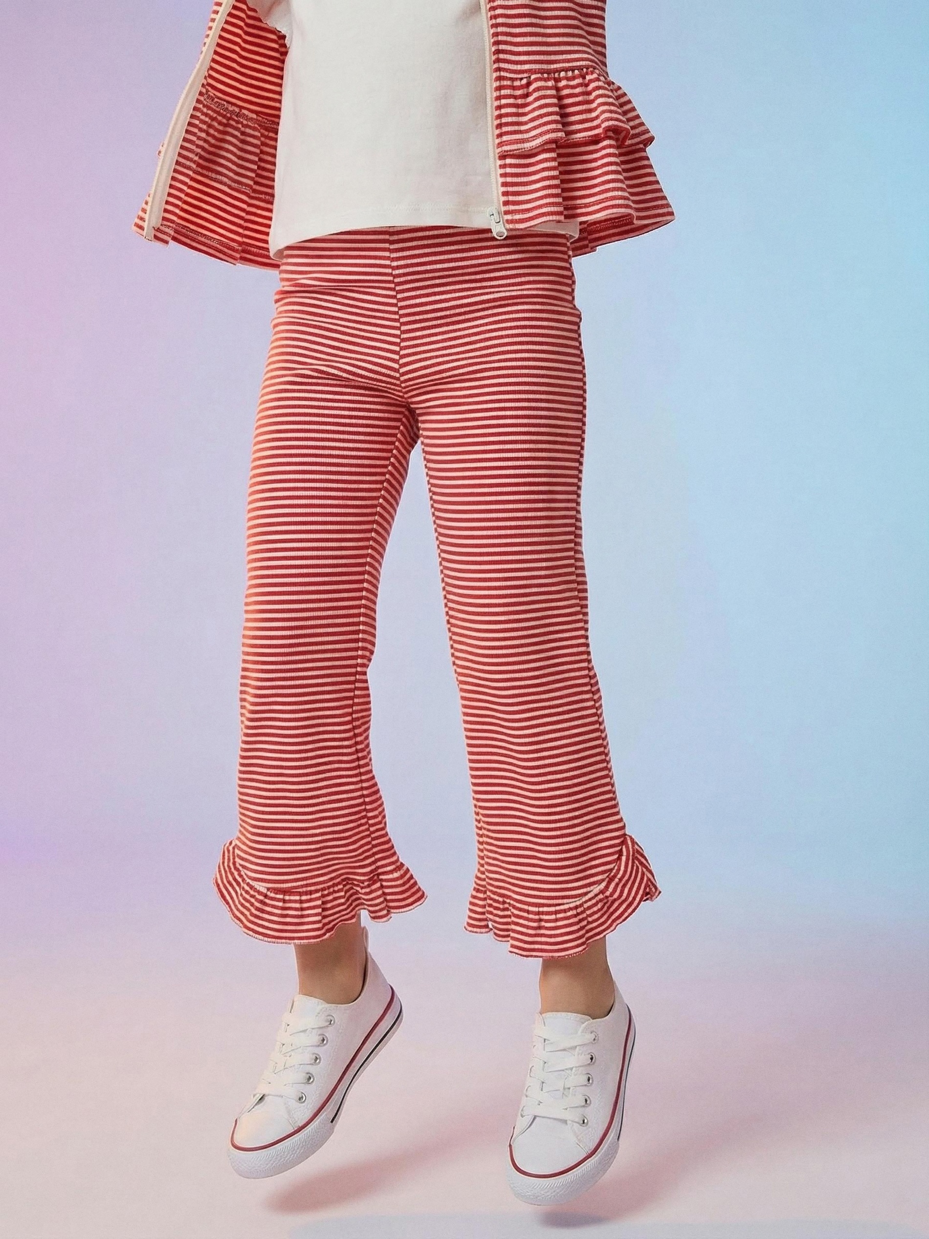 Sinsay - Spodnie wide leg w paski - różowy