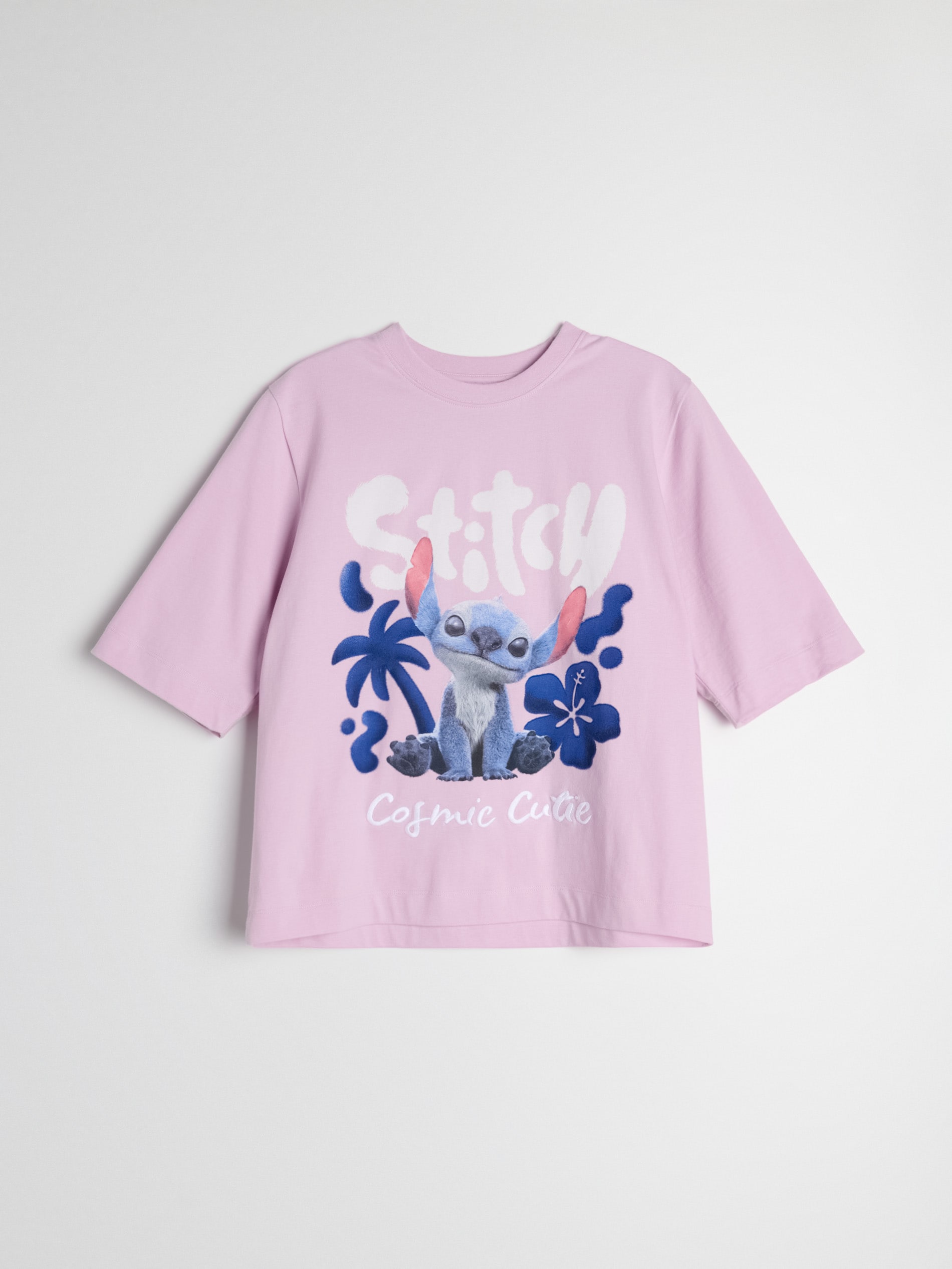 Sinsay - Bawełniana koszulka z nadrukiem Stitch - fioletowy