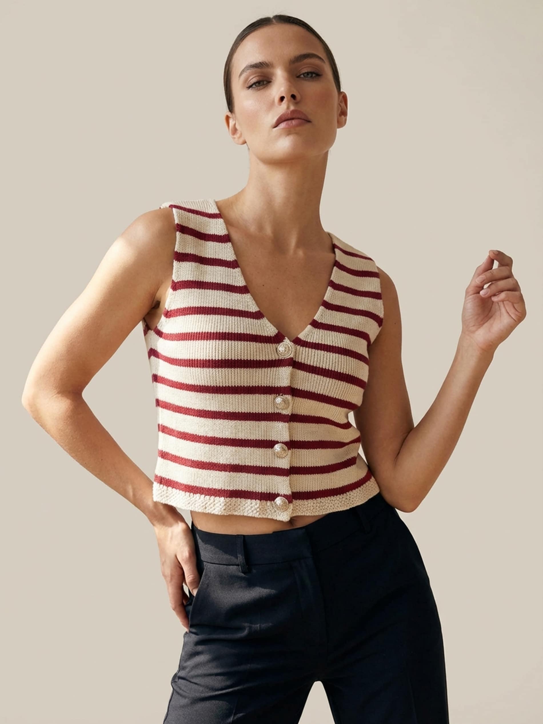 Sinsay - Bawełniana kamizelka w paski - czerwony