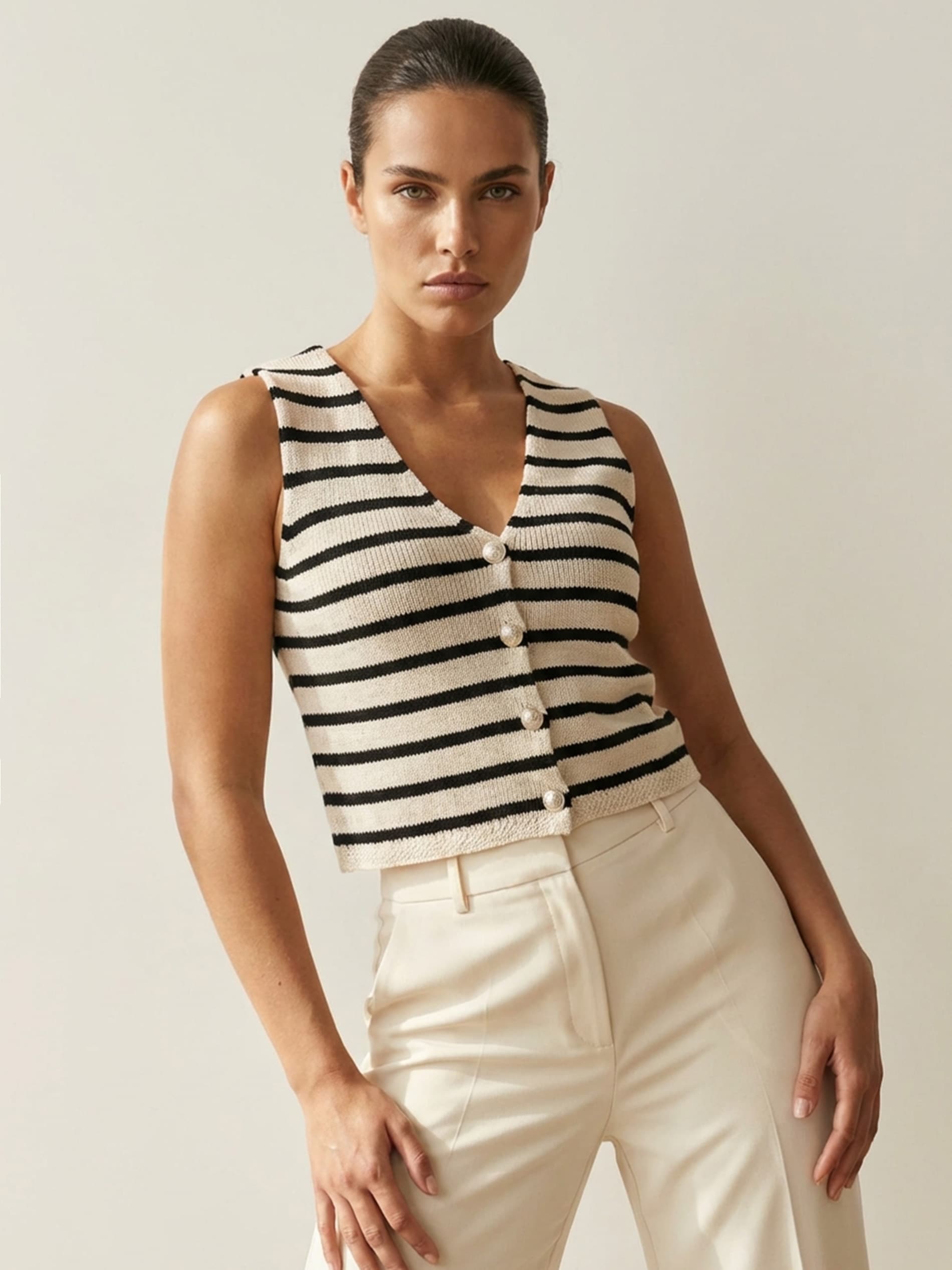 Sinsay - Bawełniana kamizelka w paski - czarny