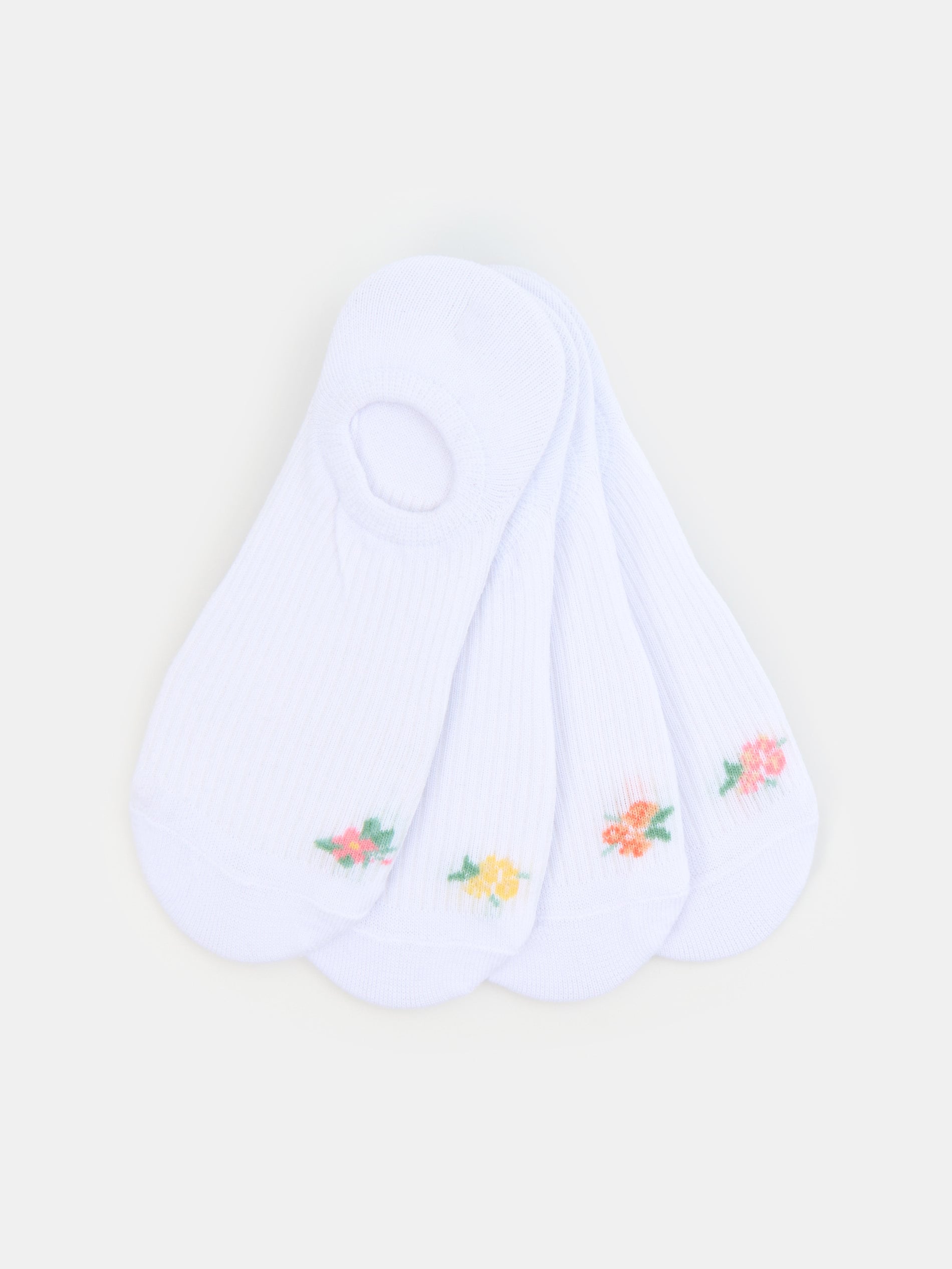 Sinsay - Bawełniane stopki z haftem kwiatów 4 pack - biały