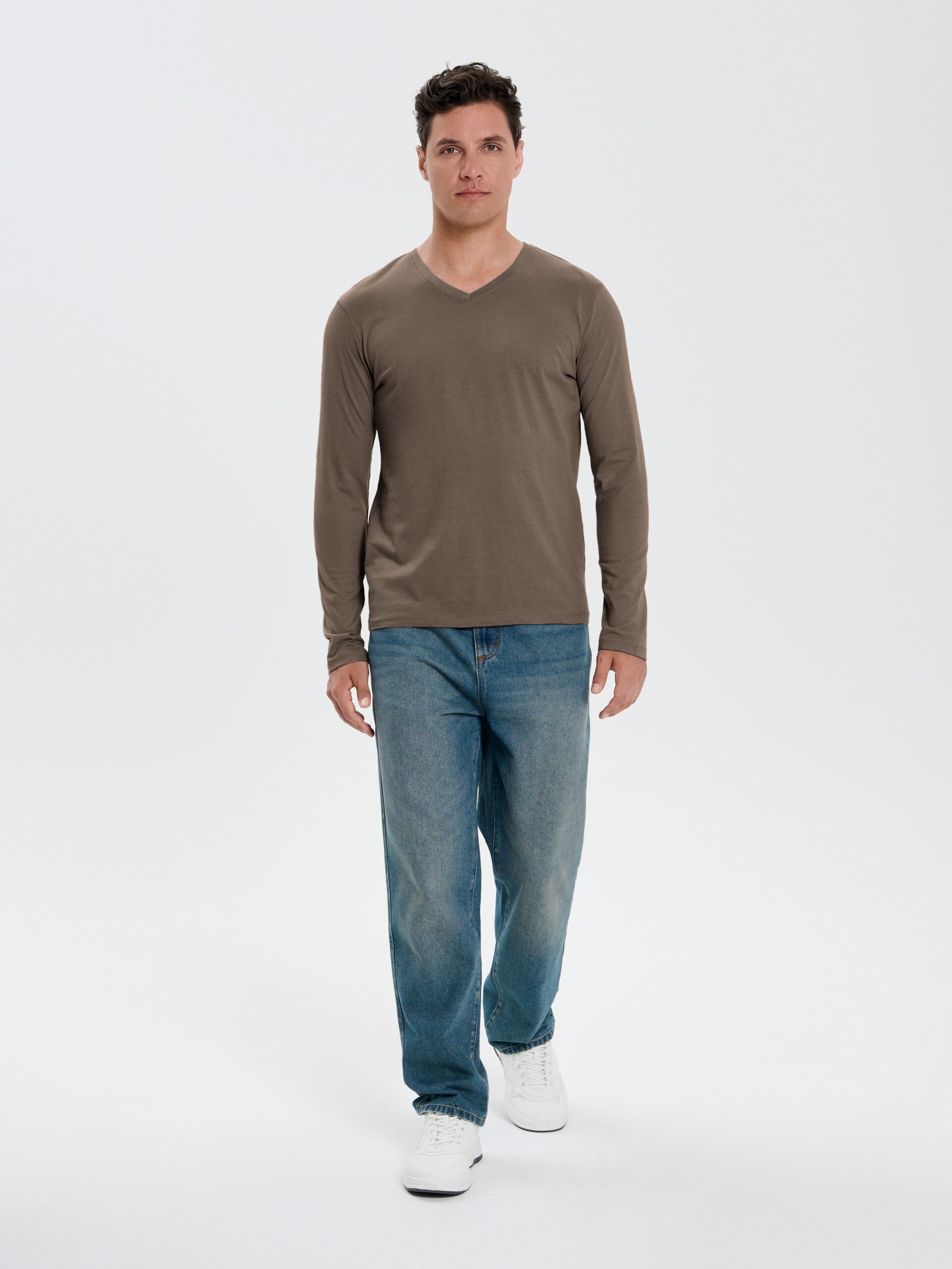 Sinsay - Βαμβακερό basic μπλουζάκι - σκουρο καφε φωτογραφία