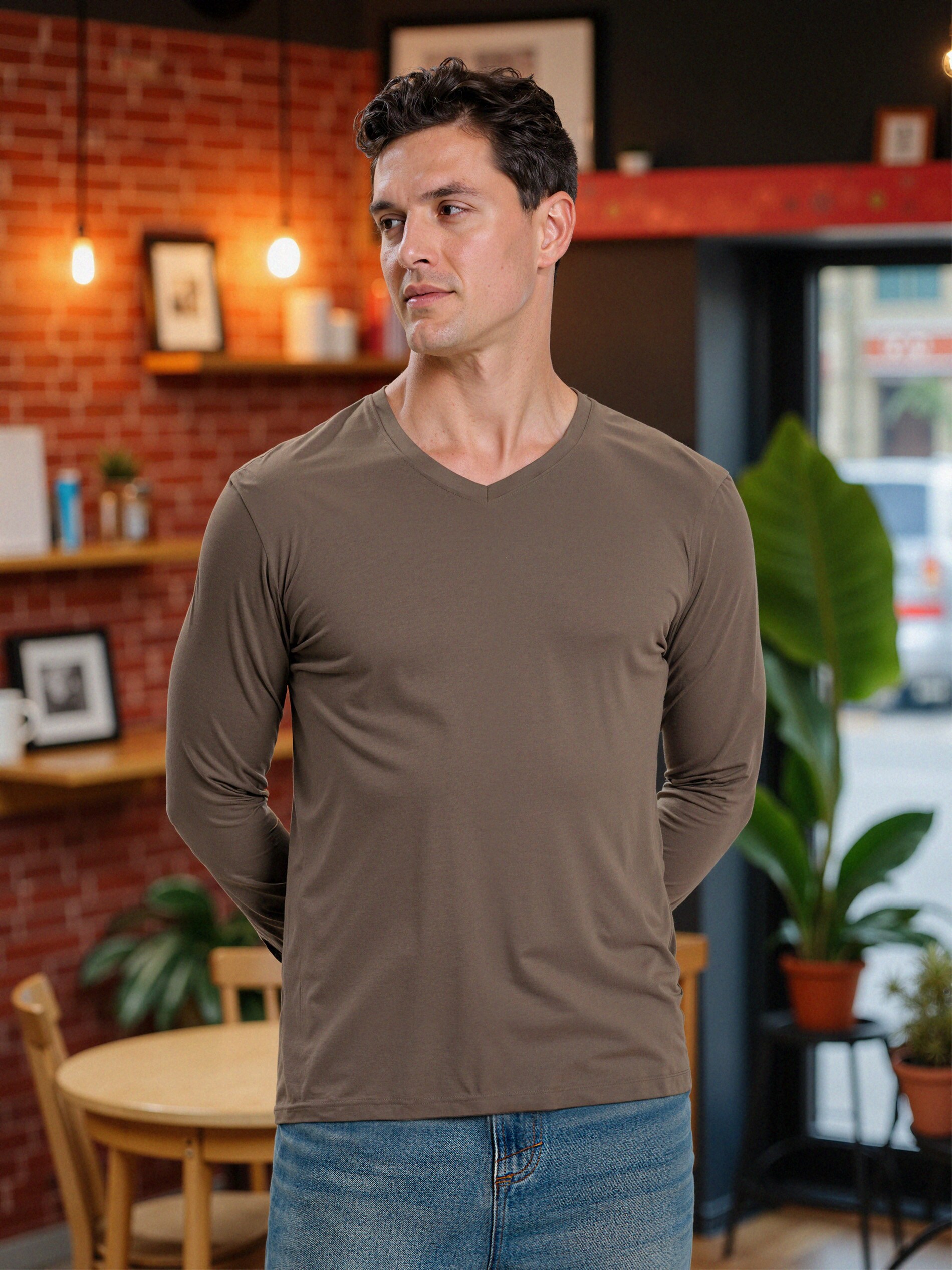 Sinsay - Βαμβακερό basic μπλουζάκι - σκουρο καφε φωτογραφία