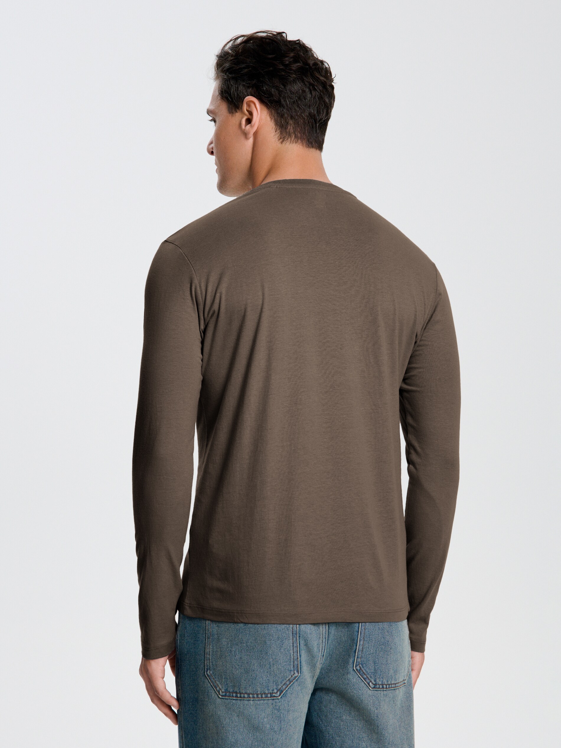 Sinsay - Βαμβακερό basic μπλουζάκι - σκουρο καφε φωτογραφία