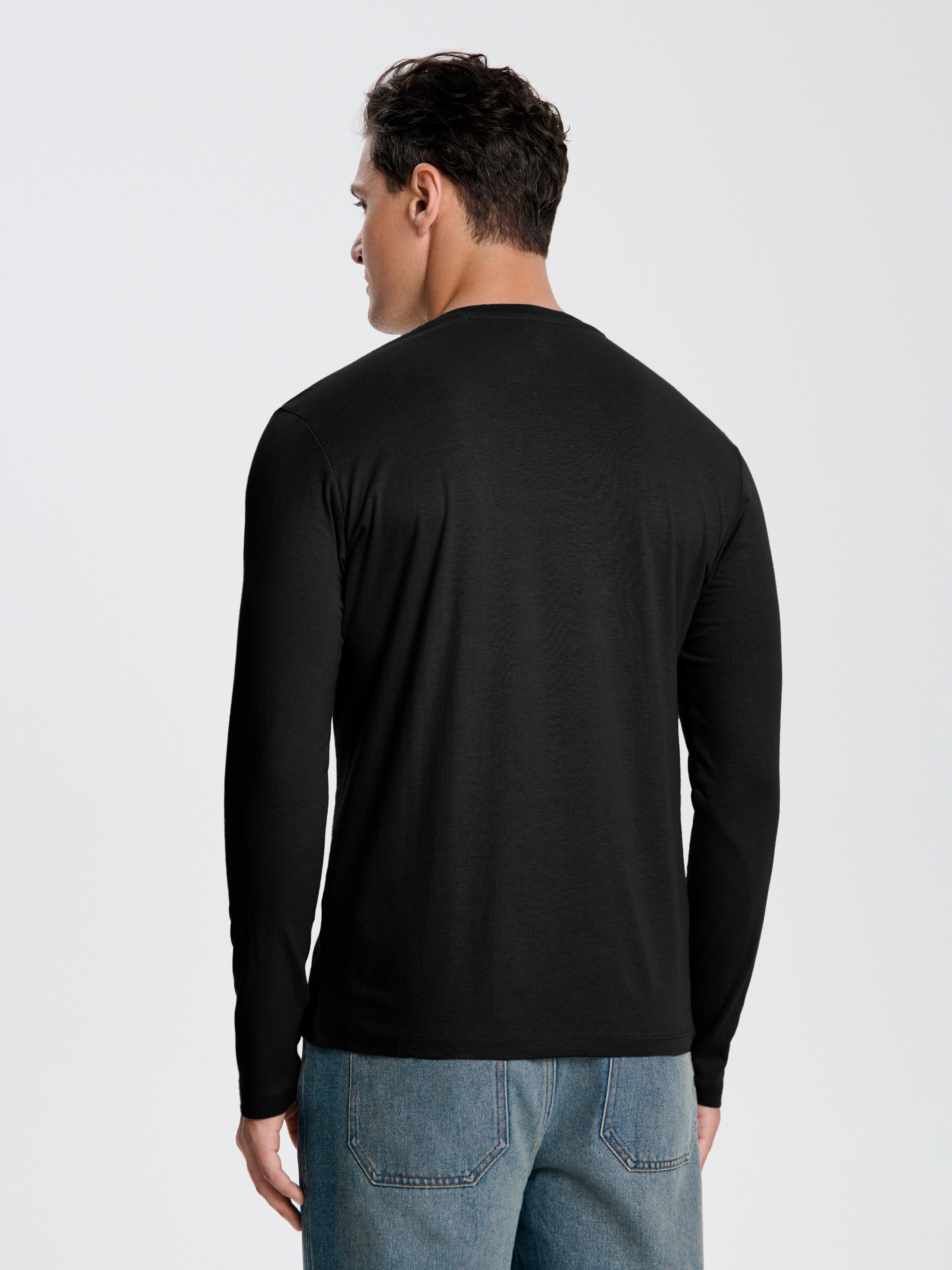 Sinsay - Βαμβακερό basic μπλουζάκι - μαυρο φωτογραφία