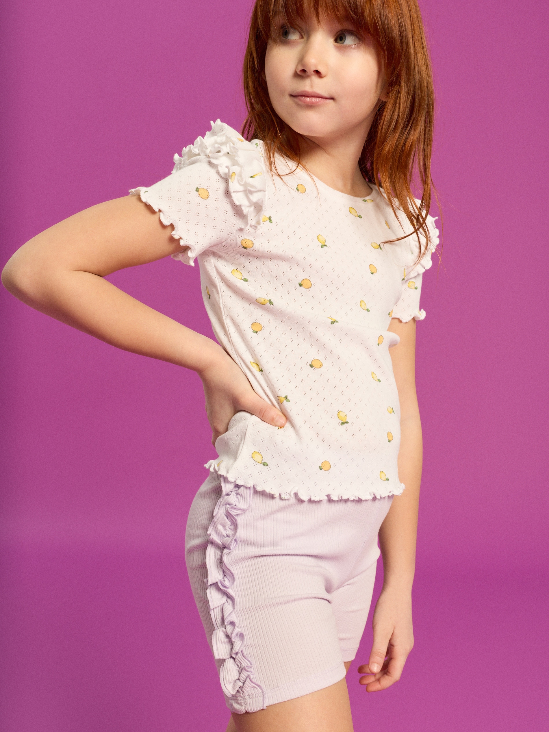 Sinsay - Bawełniane legginsy z ozdobnymi falbanami - fioletowy