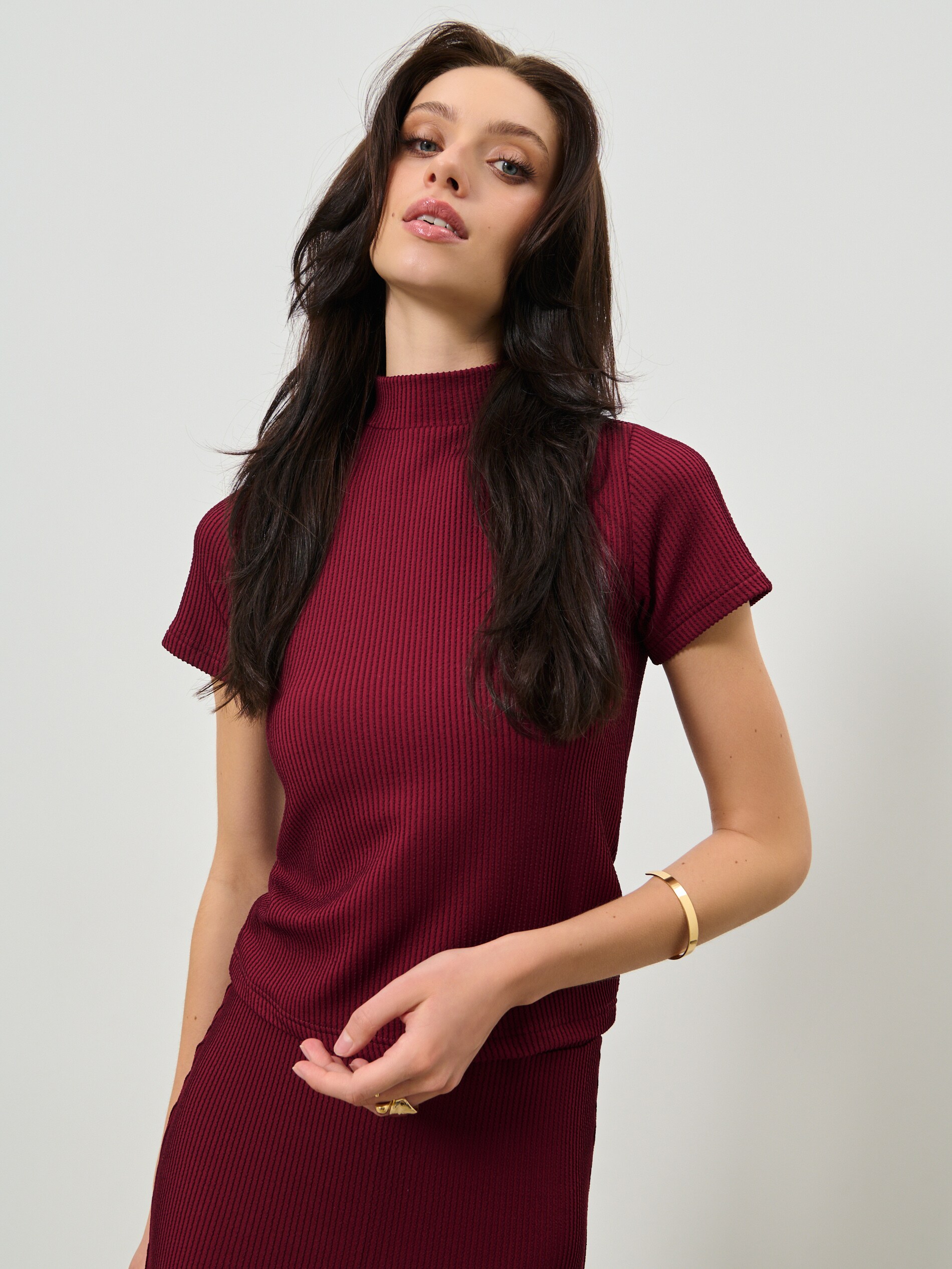 Sinsay - Ριμπ μπλουζάκι - burgundy φωτογραφία