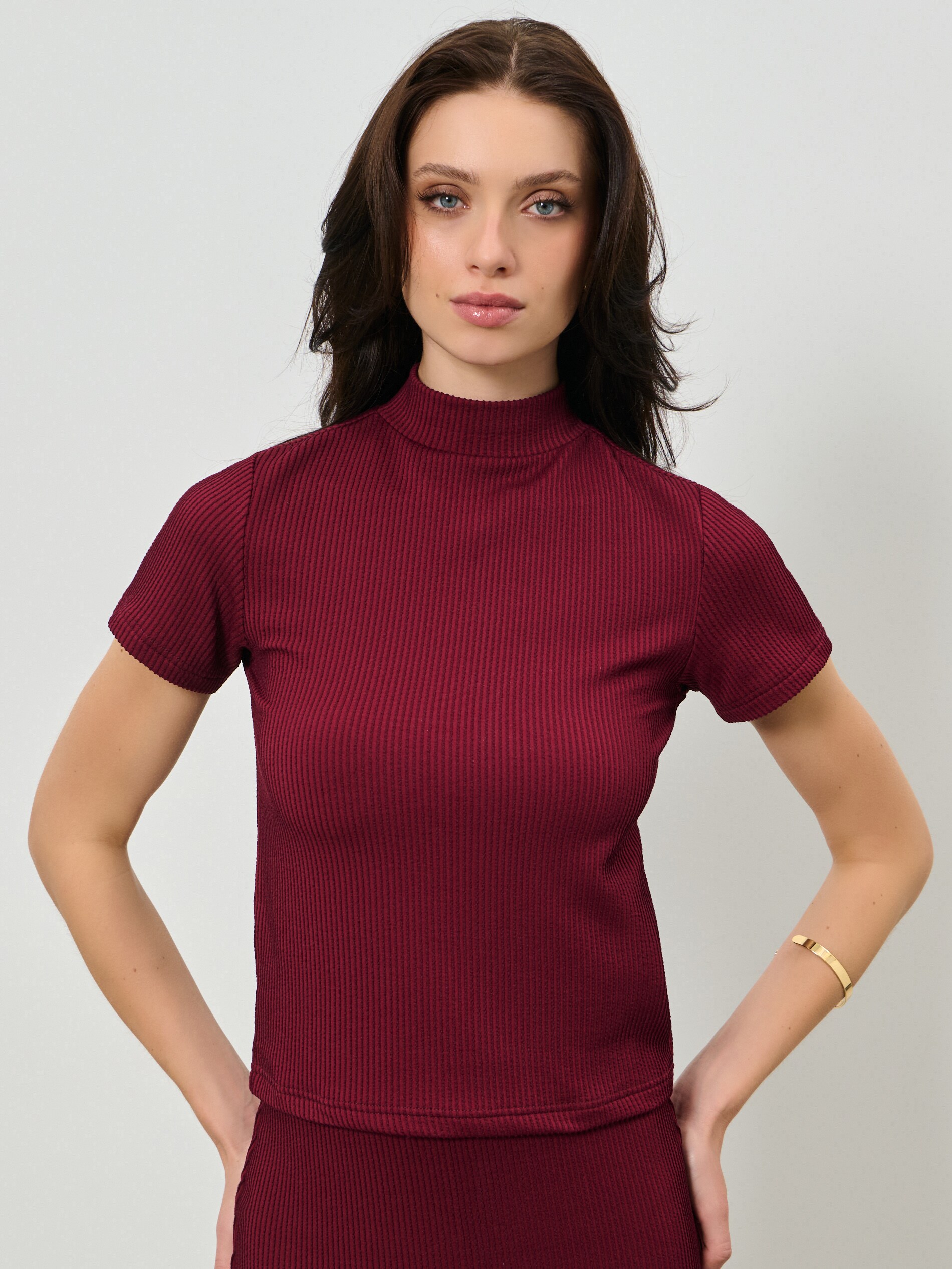 Sinsay - Ριμπ μπλουζάκι - burgundy φωτογραφία