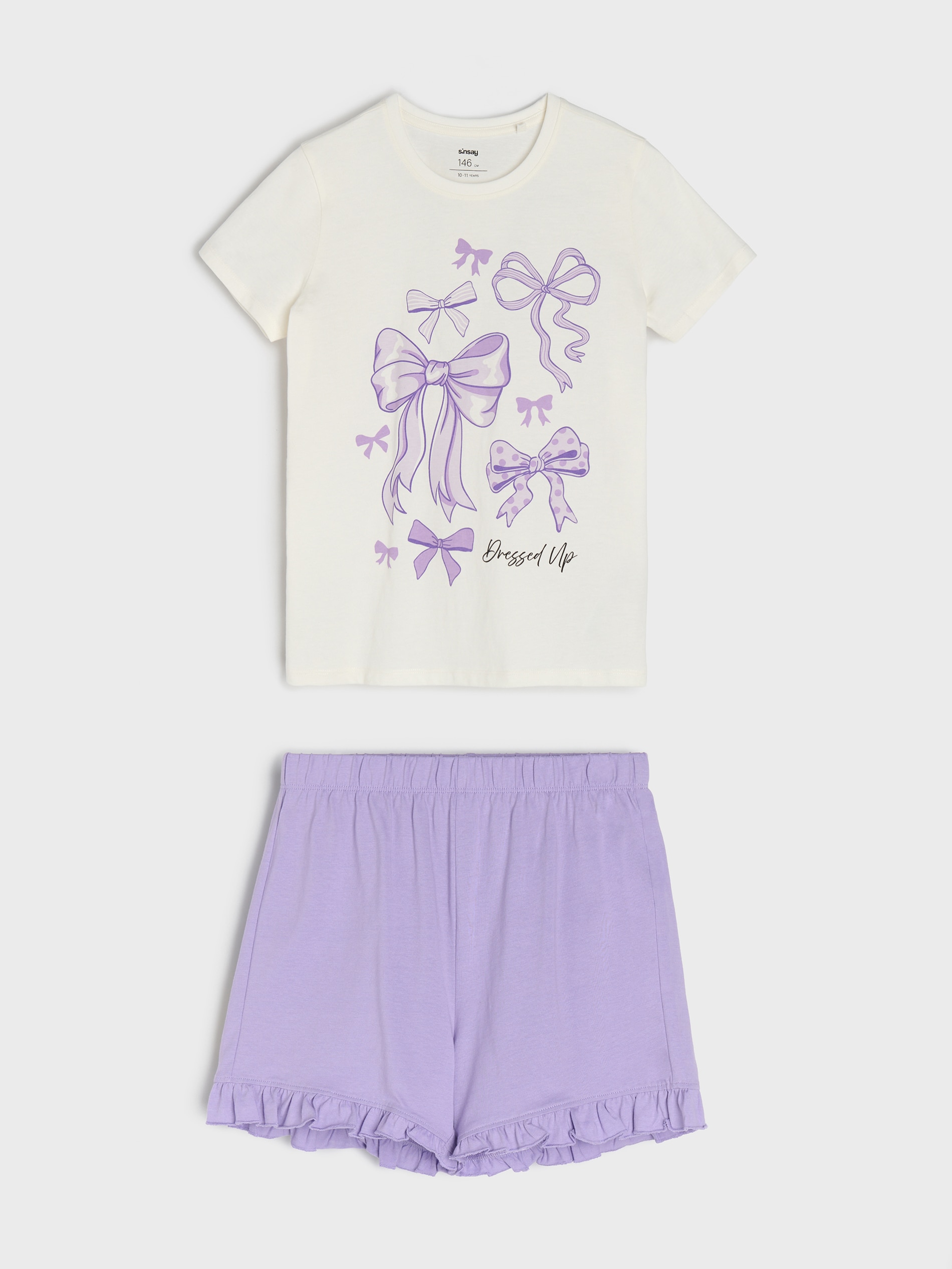 Sinsay - Bawełniana piżama dwuczęściowa z motywem kokard - kremowy