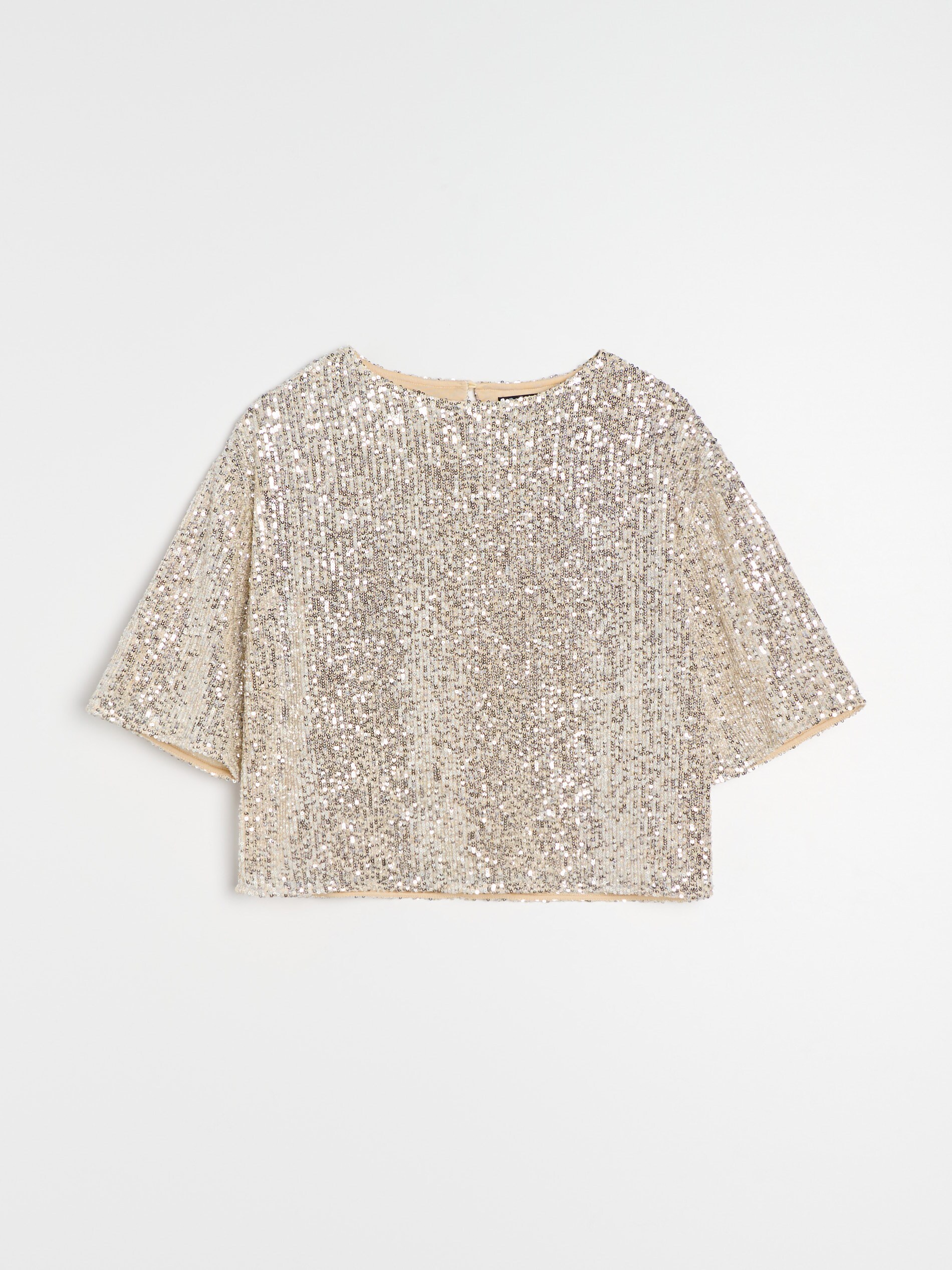 Sinsay - Μπλούζα με παγιέτες με κοντό μανίκι - ασημι φωτογραφία