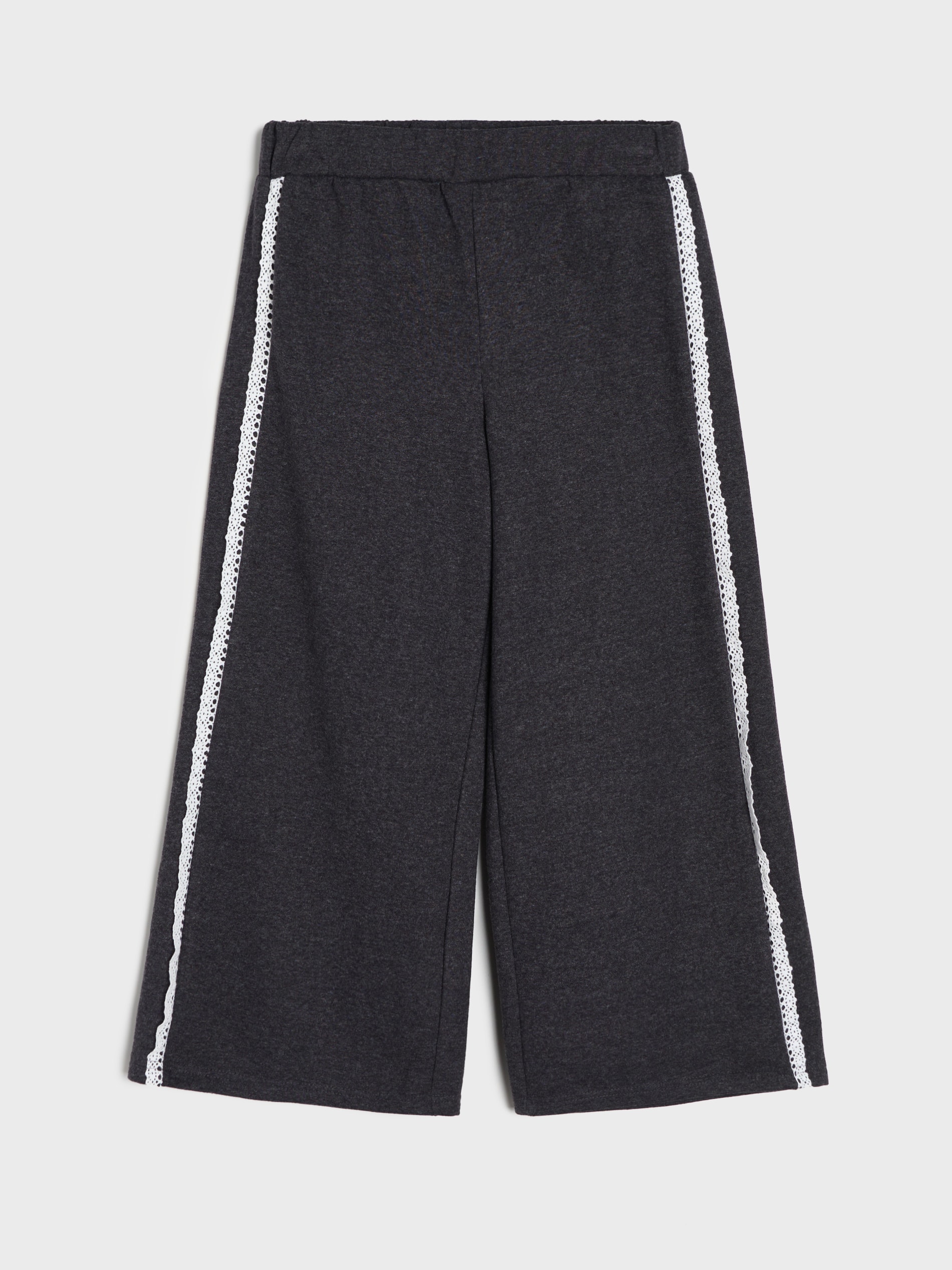 Sinsay - Spodnie dresowe wide leg z ozdobną koronką - szary