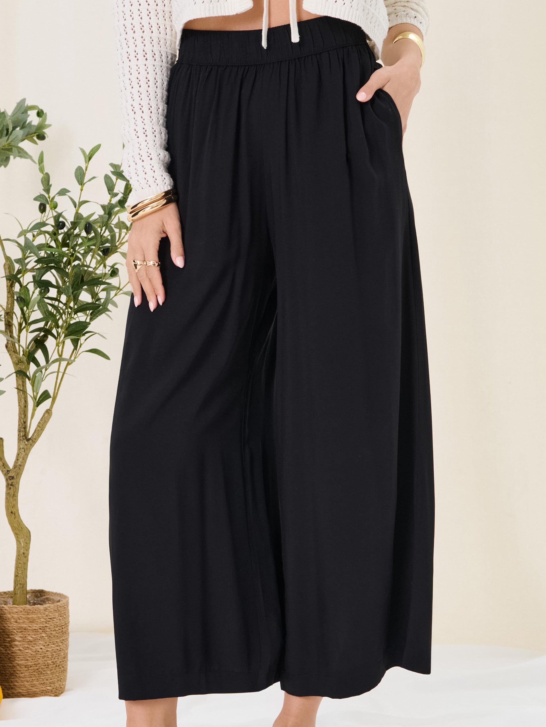 Sinsay - Wiskozowe spodnie culotte - czarny