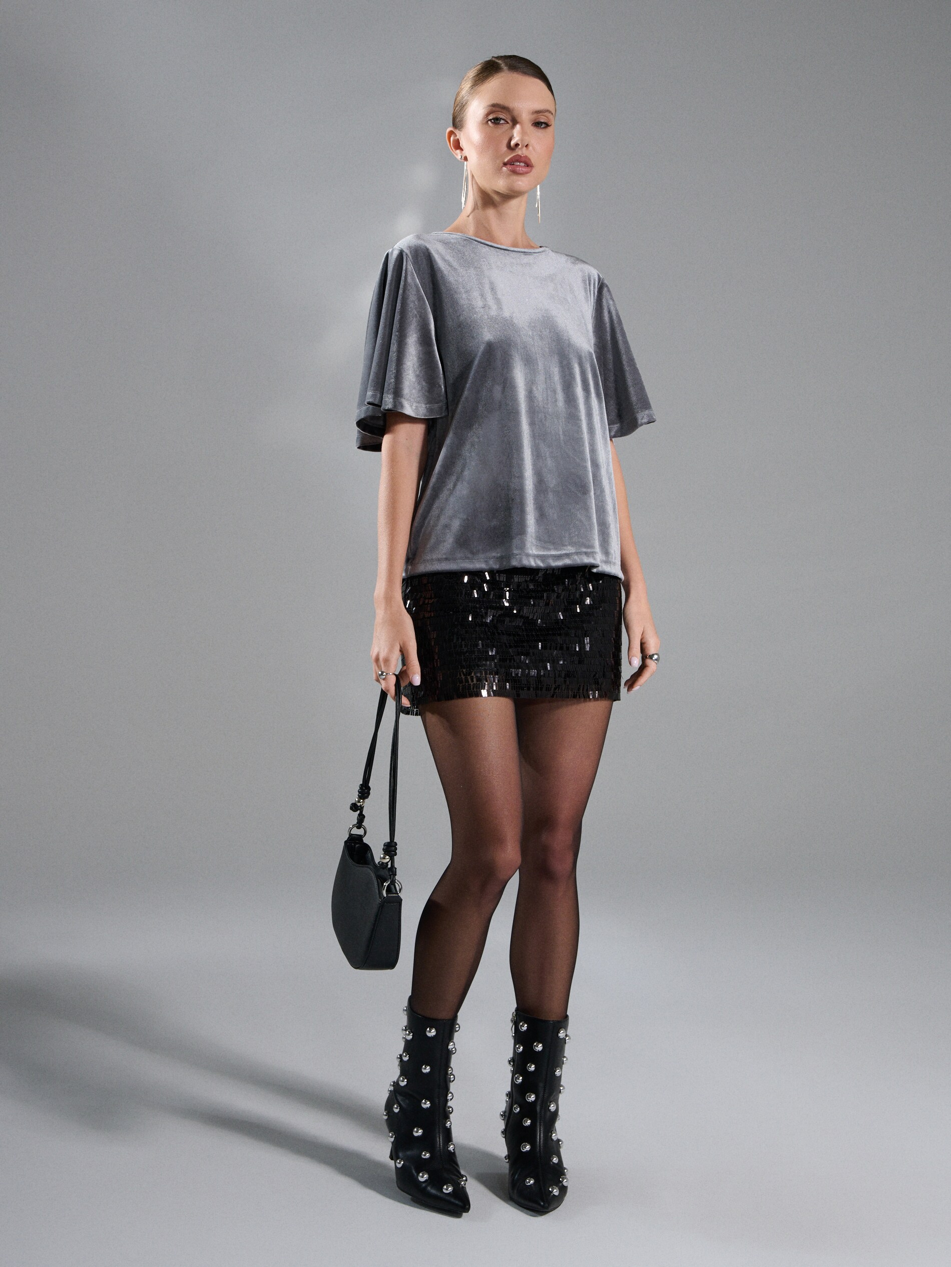 Sinsay - Μπλουζάκι με κοντό μανίκι - ασημι φωτογραφία