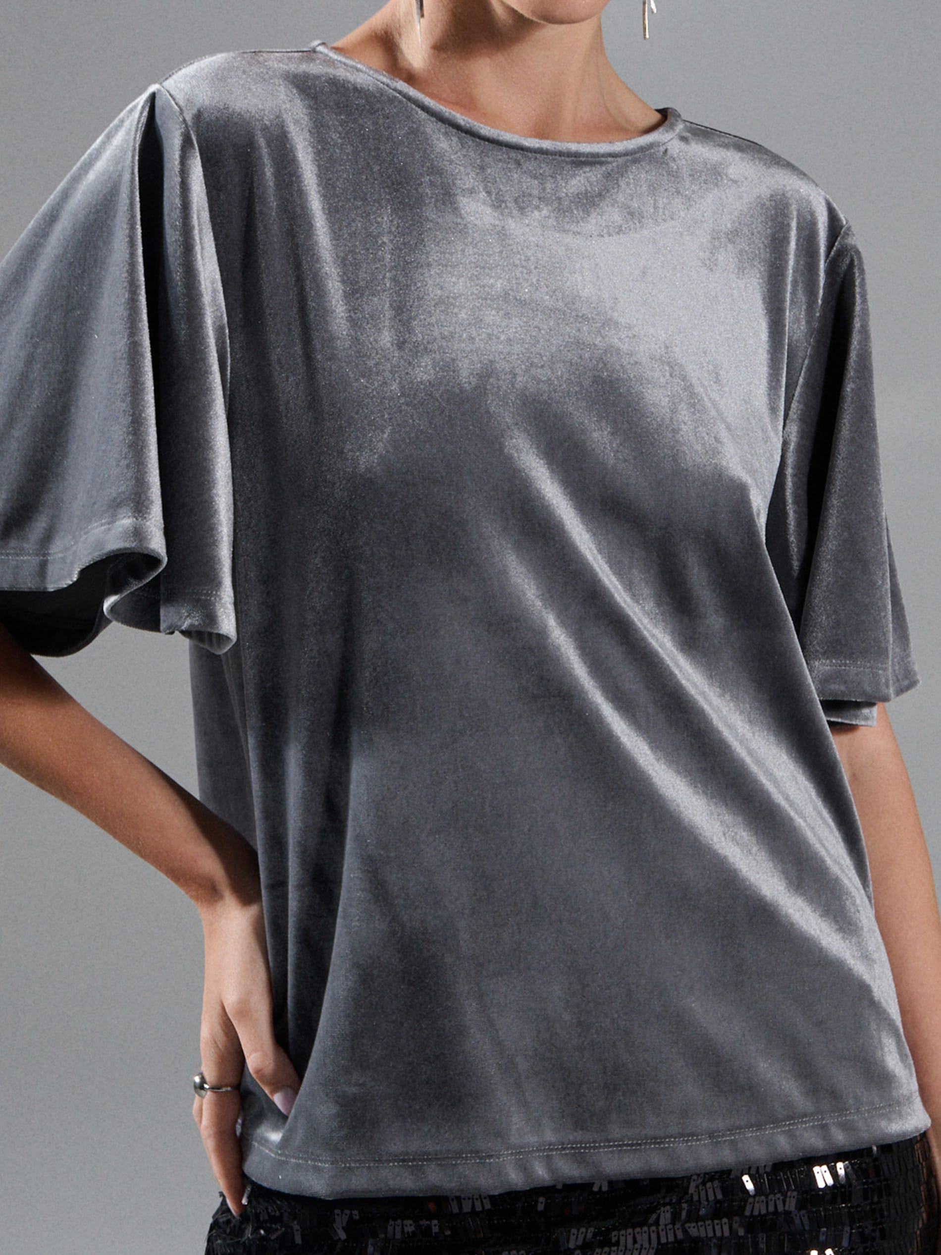 Sinsay - Koszulka z krótkim rękawem - srebrny