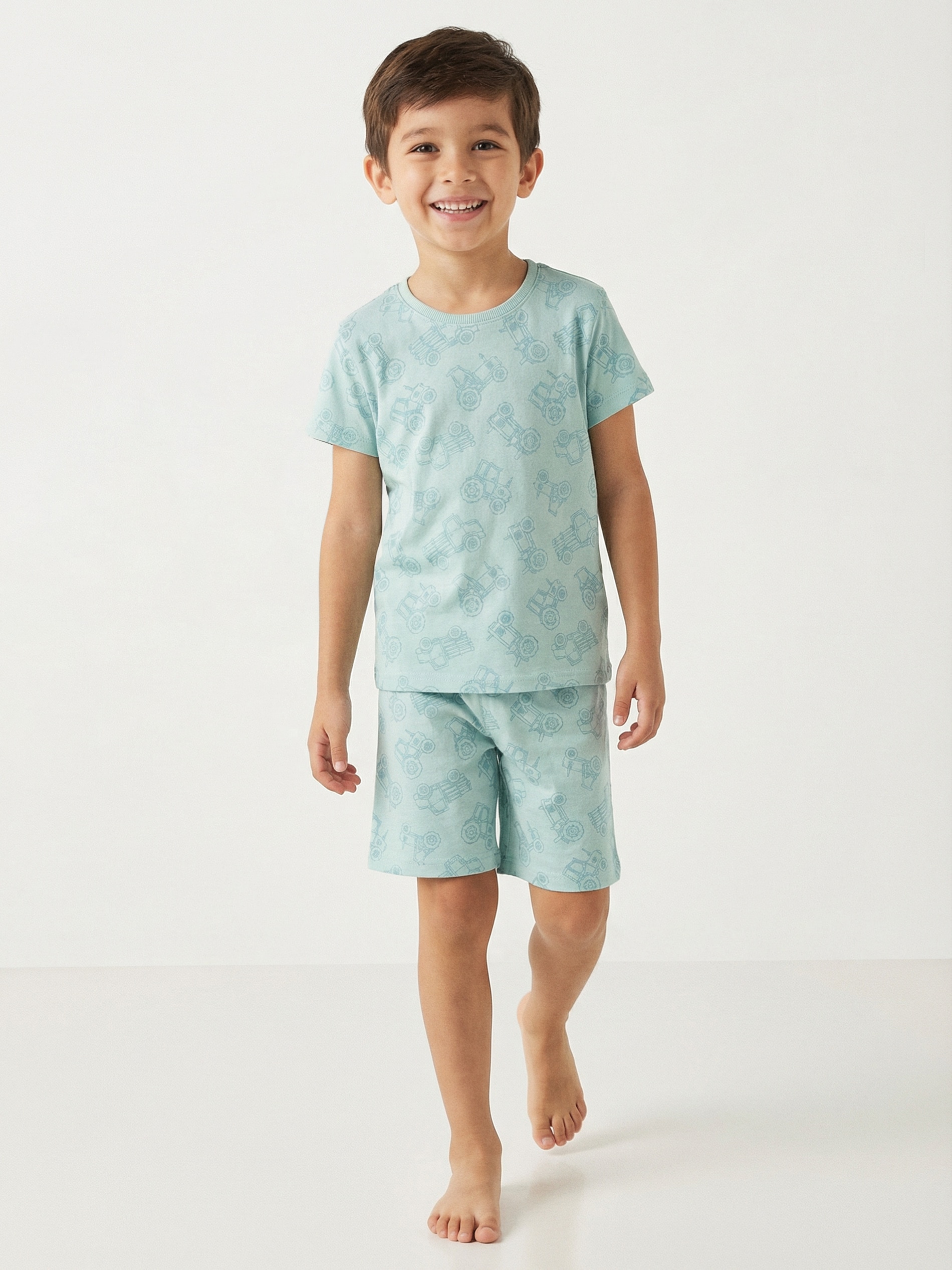 Sinsay - Bawełniana piżama dwuczęściowa w traktory - błękitny