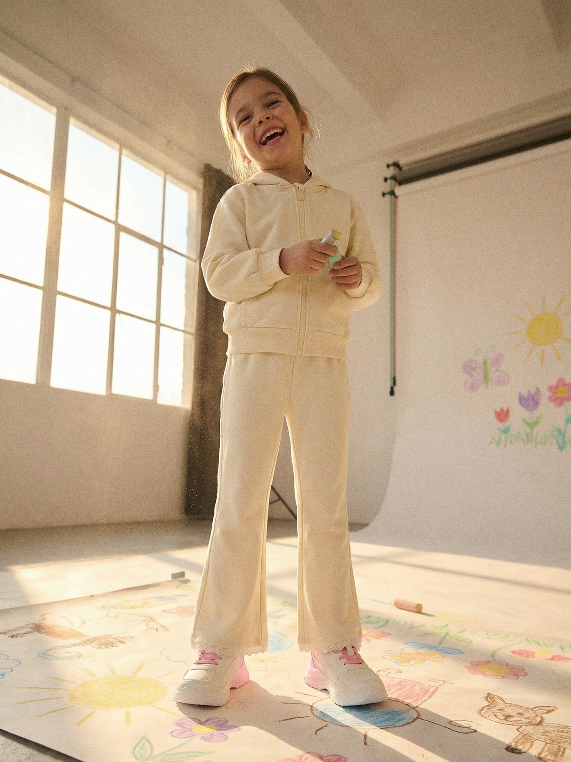 Sinsay - Spodnie flare z dzianiny terry - kremowy