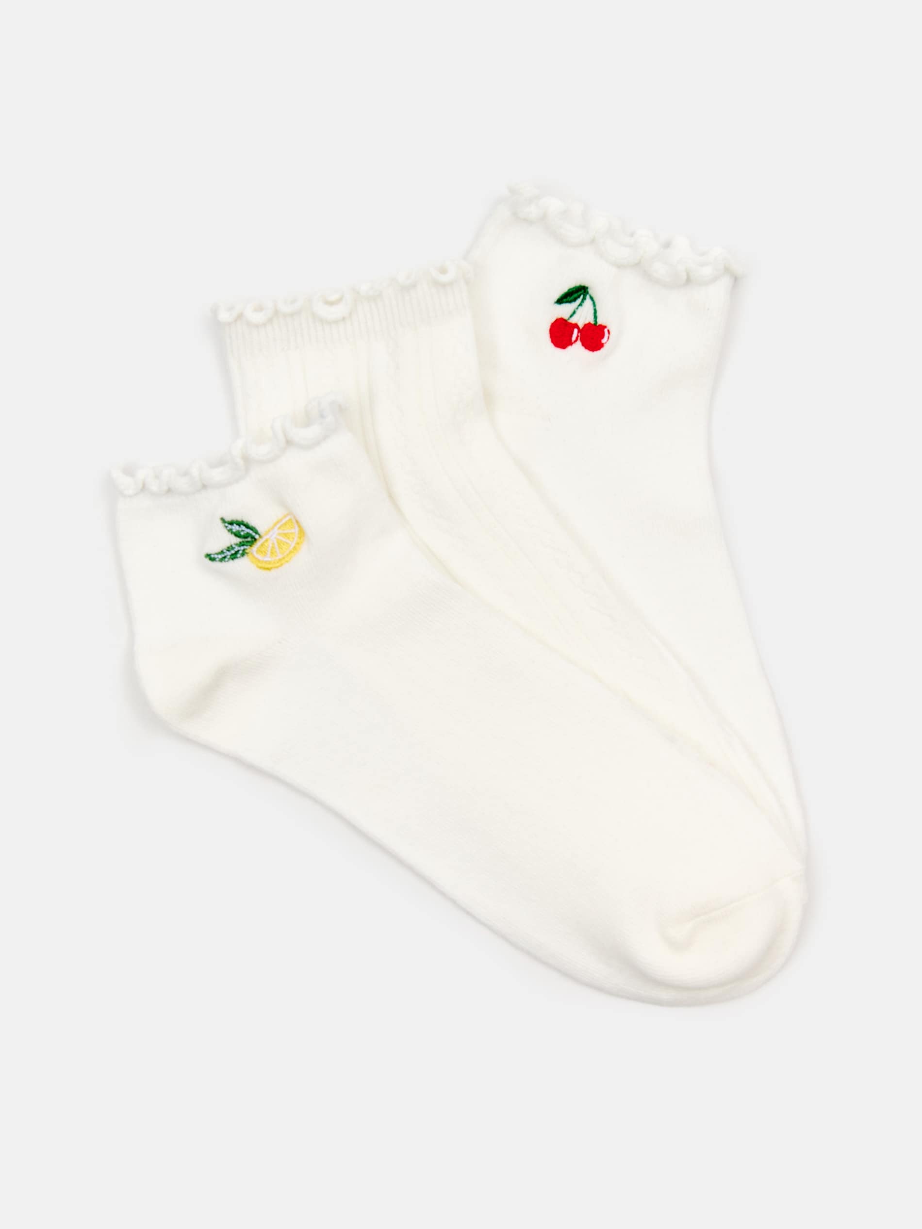 Sinsay - Bawełniane skarpetki z ozdobnymi falbankami 3 pack - kremowy