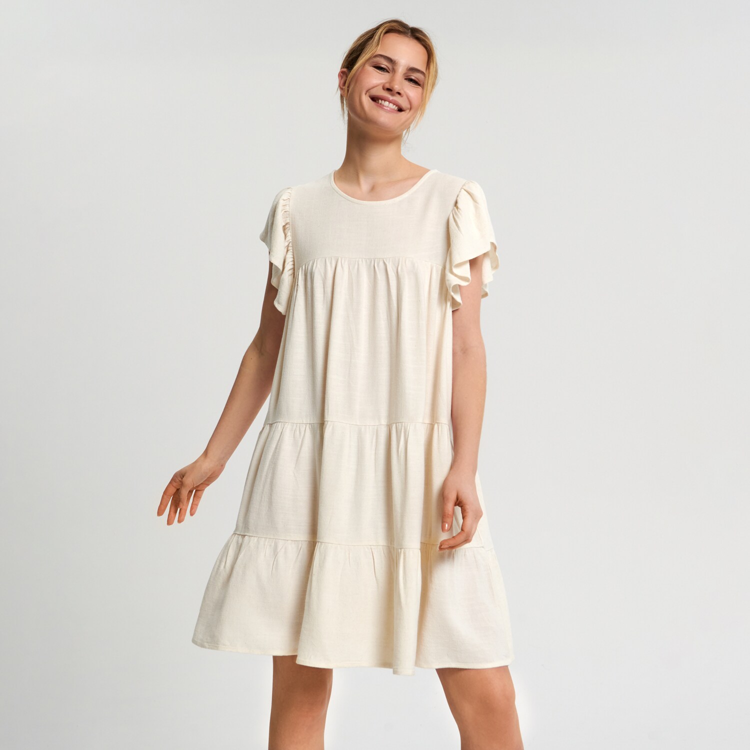 Sinsay - Rochie mini cu volanase - Ivory