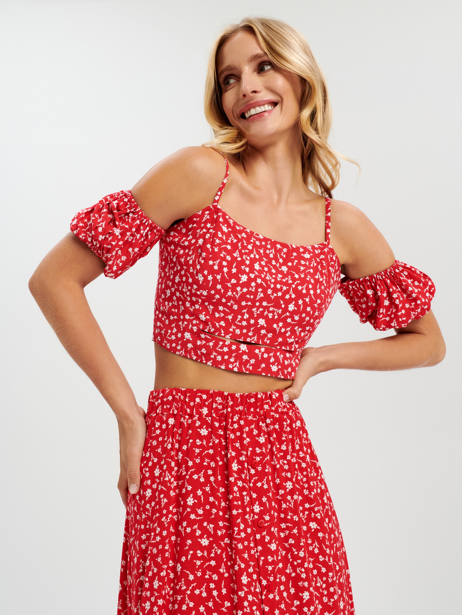 Sinsay - Crop top na ramiączkach - koralowy