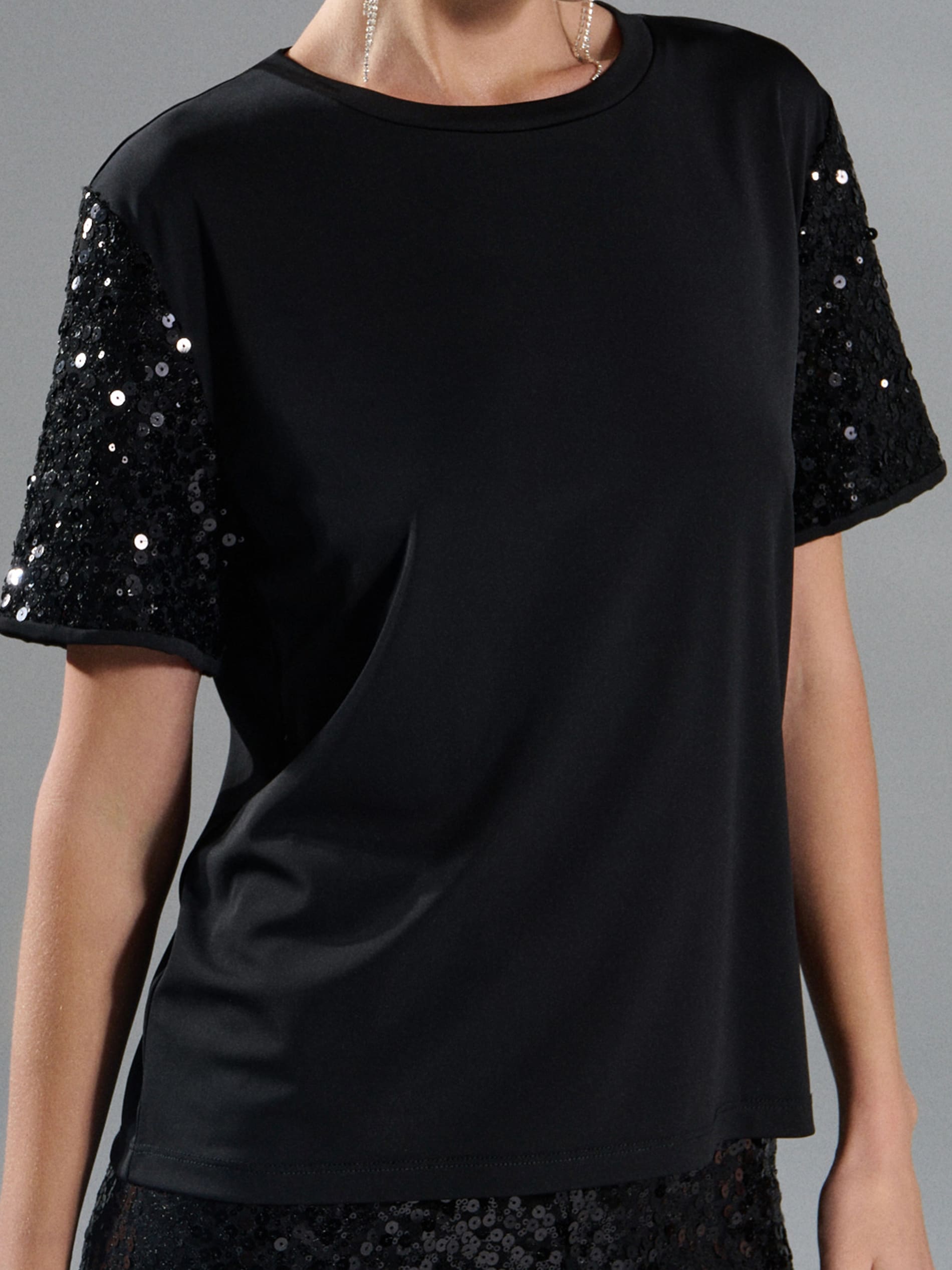 Sinsay - Koszulka z połyskującymi cekinami - czarny